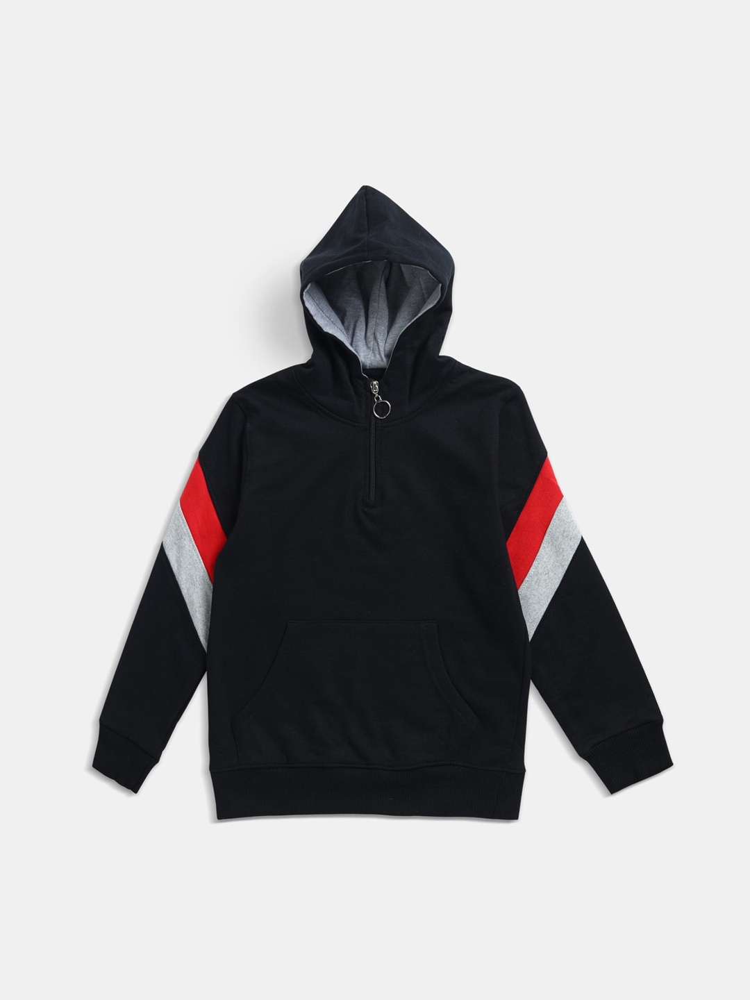 

Maniac Boys Black & Red Solid Pure Cotton Hooded Sweatshirt