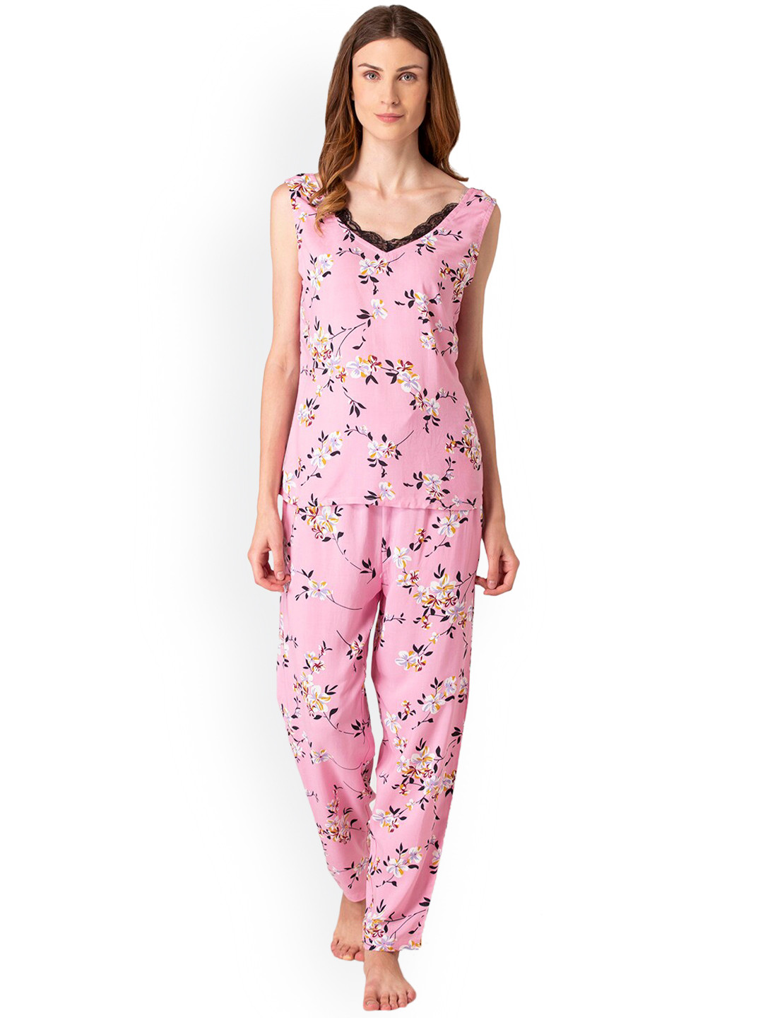 

Fluffalump Women Pink Floral Printed Night Suit