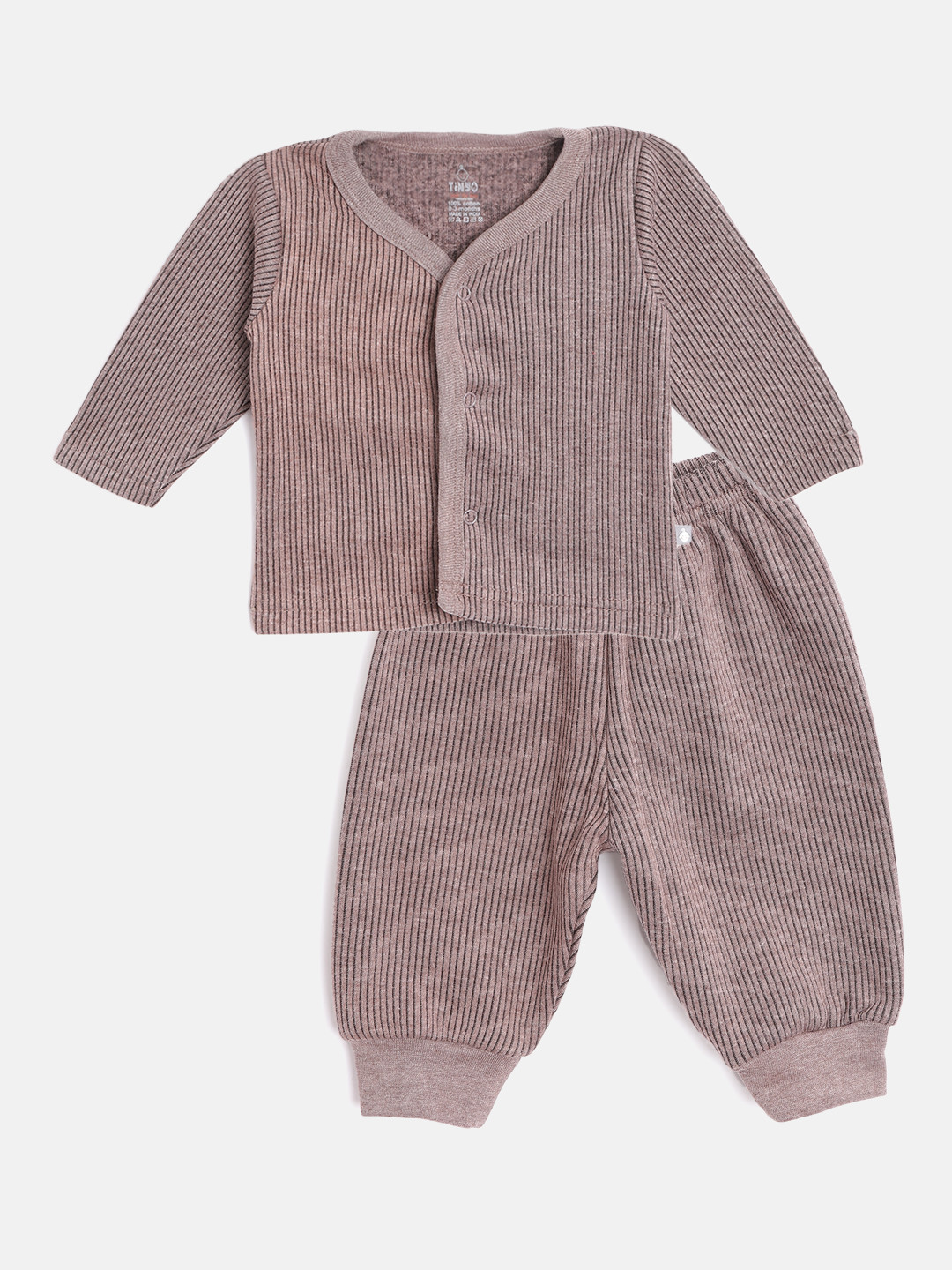 

TINYO Infant Kids Brown Pure Cotton Self-Striped Thermal Set
