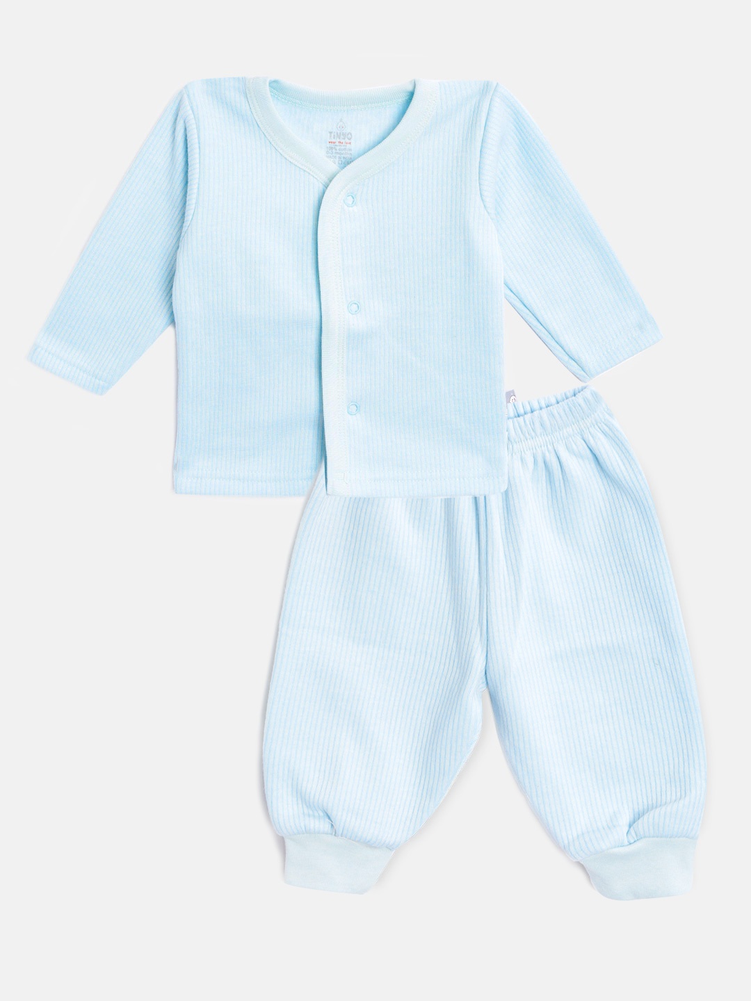 

TINYO Infant Kids Blue Pure Cotton Self-Striped Thermal Set
