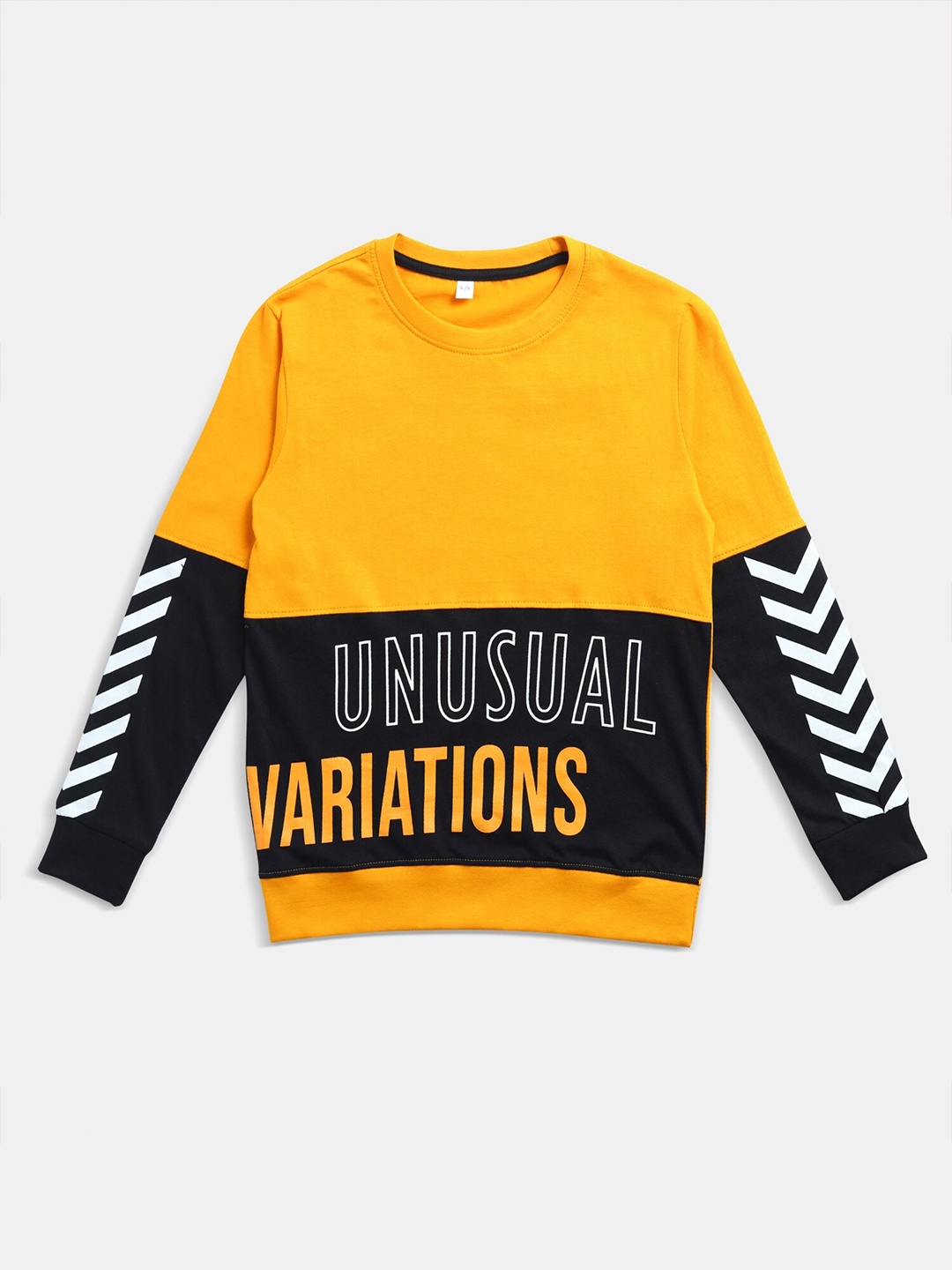 

Maniac Boys Yellow & Black Typography Colourblocked T-shirt