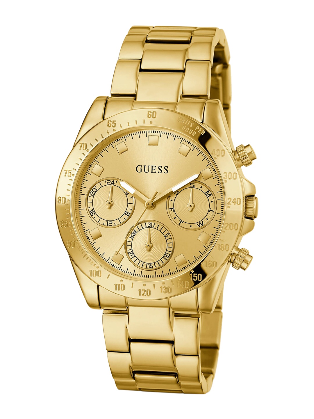 

GUESS Women Copper-Toned Dial & Gold Toned Stainless Steel Bracelet Style Straps Analogue Watch GW0314L2