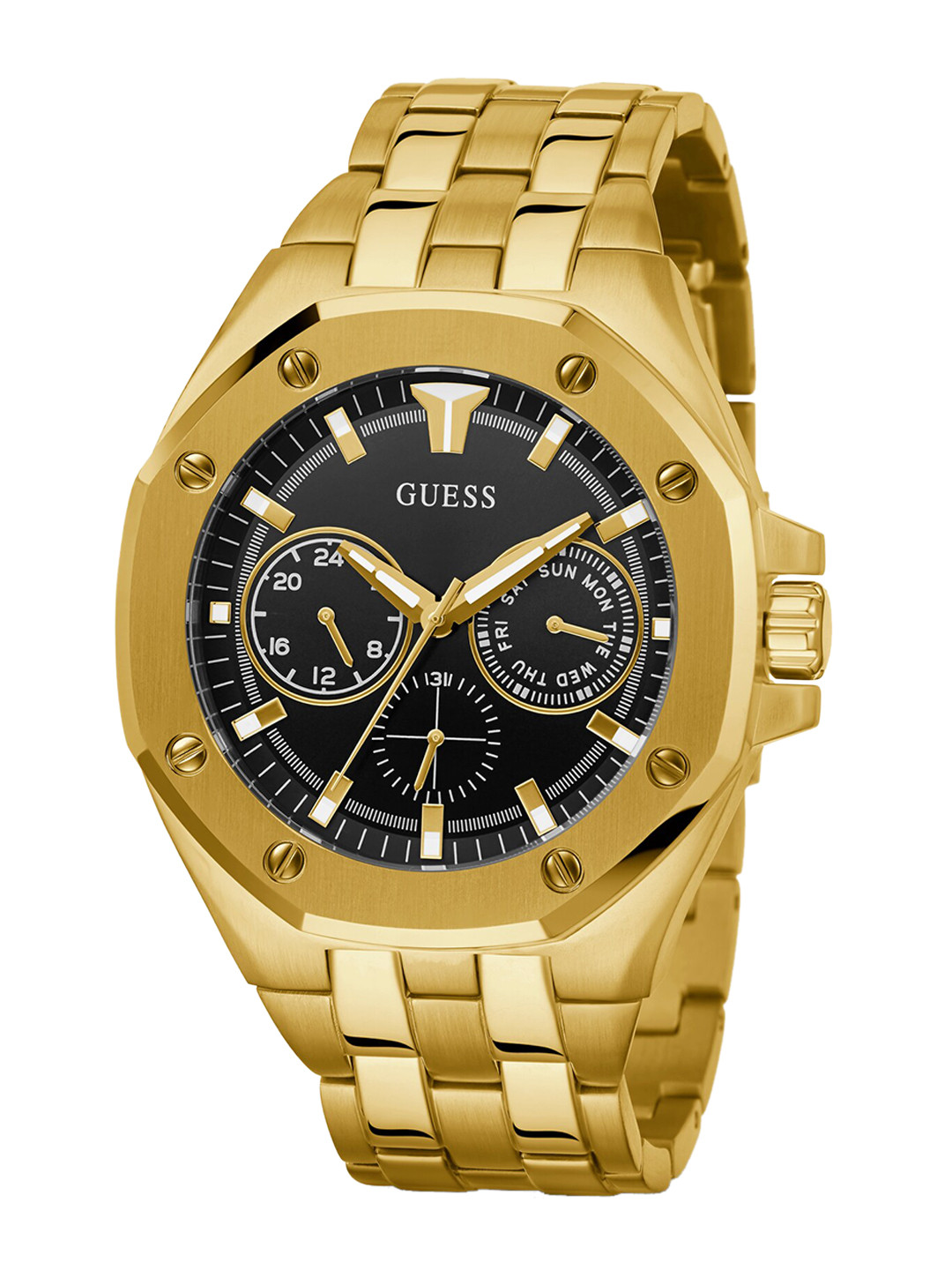 

GUESS Men Black Embellished Dial & Gold Toned Straps Analogue Watch GW0278G2
