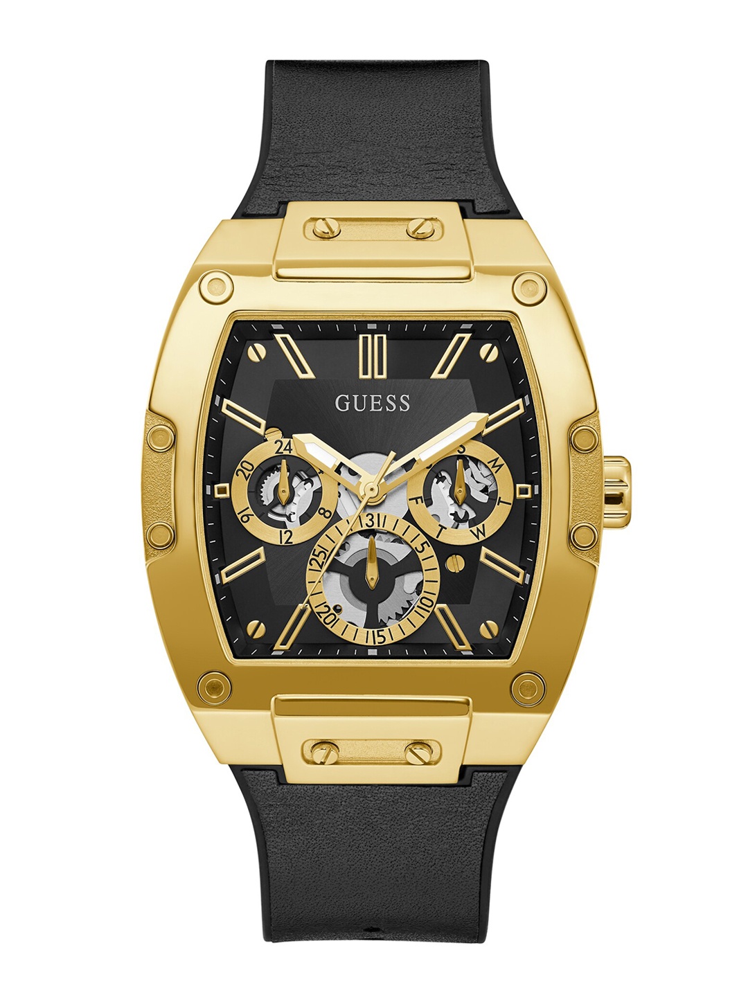 

GUESS Men Black Printed Dial & Black Leather Strap Analogue Automatic Motion Powered Watch
