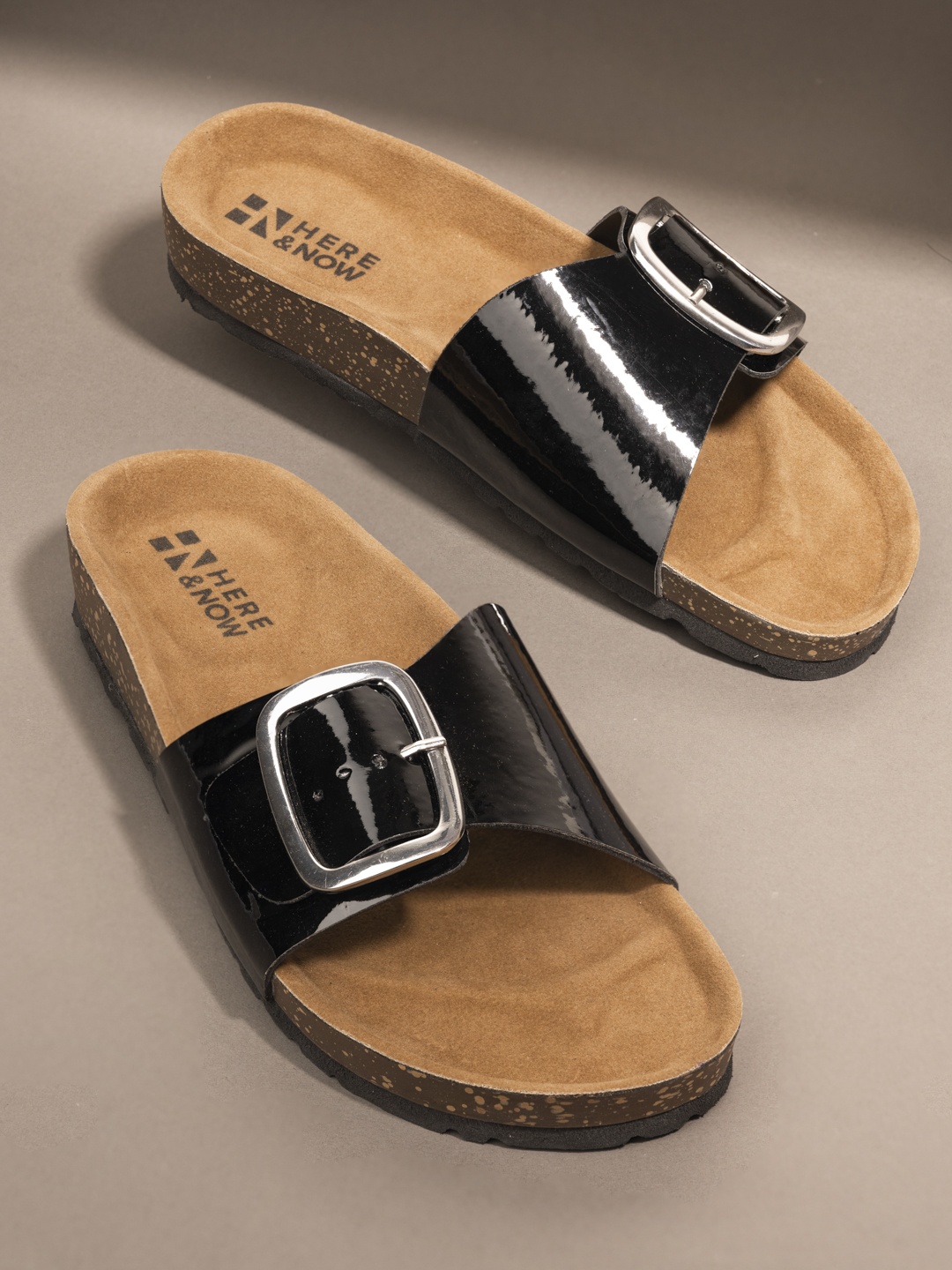Here&Now Women Black Synthetic Leather Flats