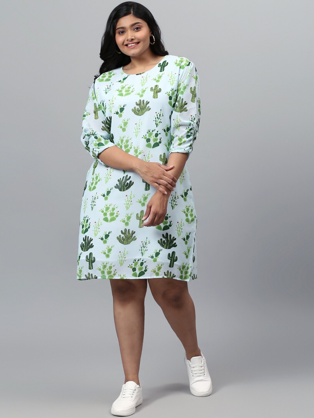 

Instafab Plus Women Green Floral A-Line Dress