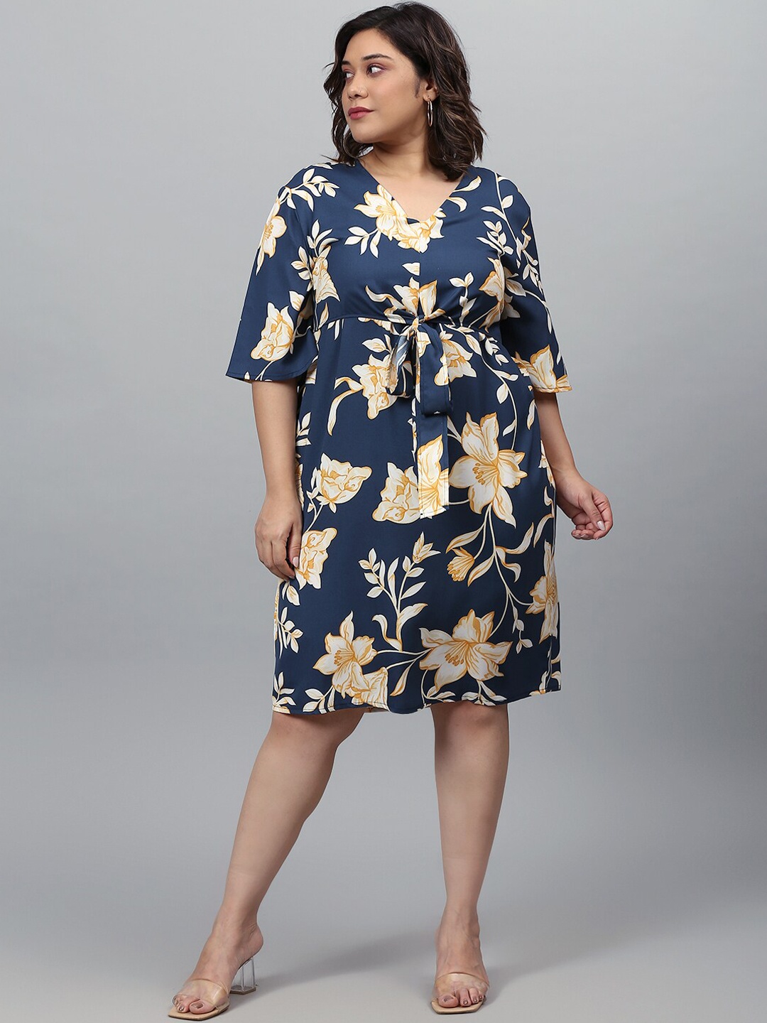 

Instafab Plus Navy Blue Floral A-Line Dress