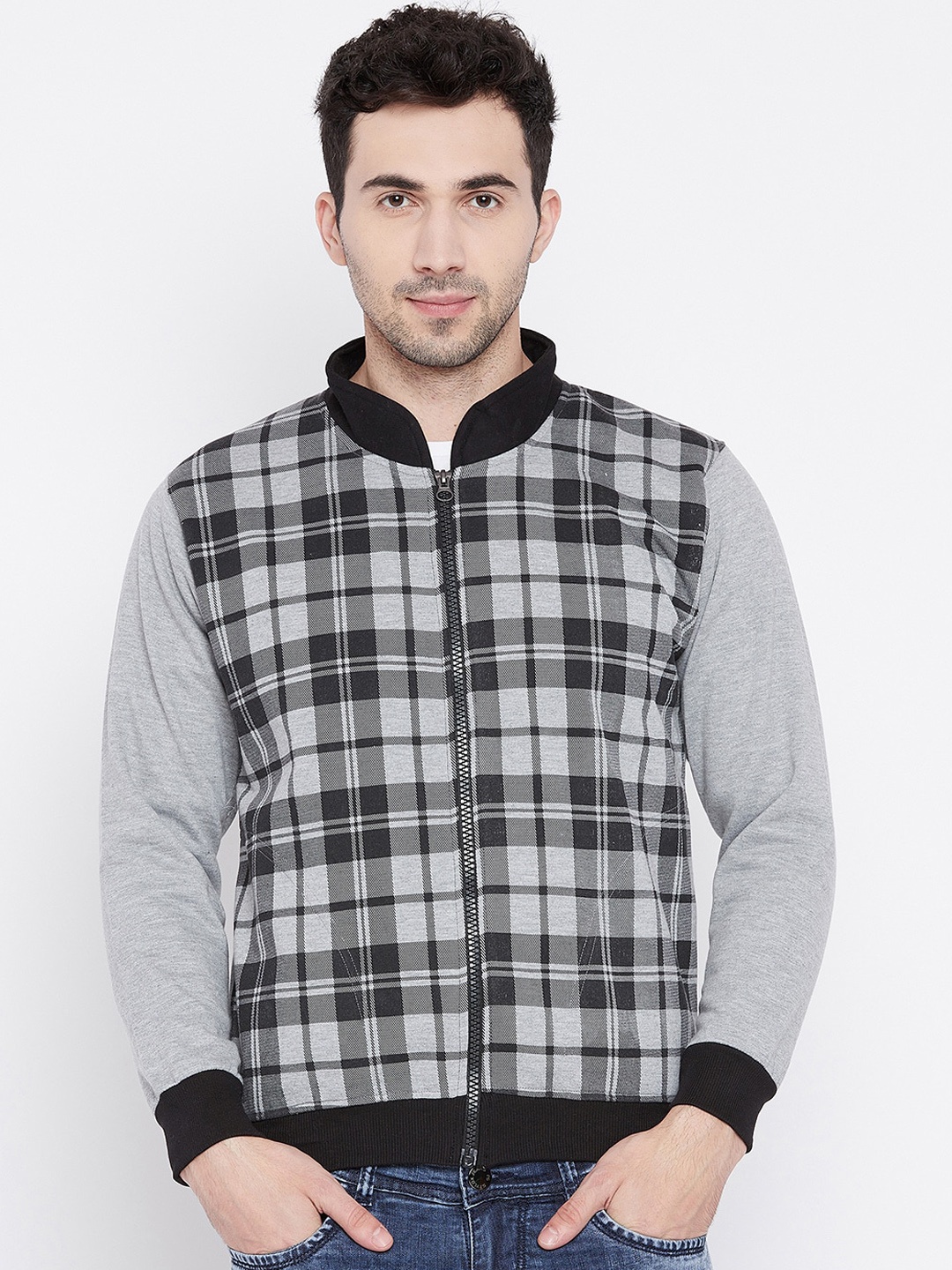 

VIMAL JONNEY Men Grey & Black Checked Sweatshirt