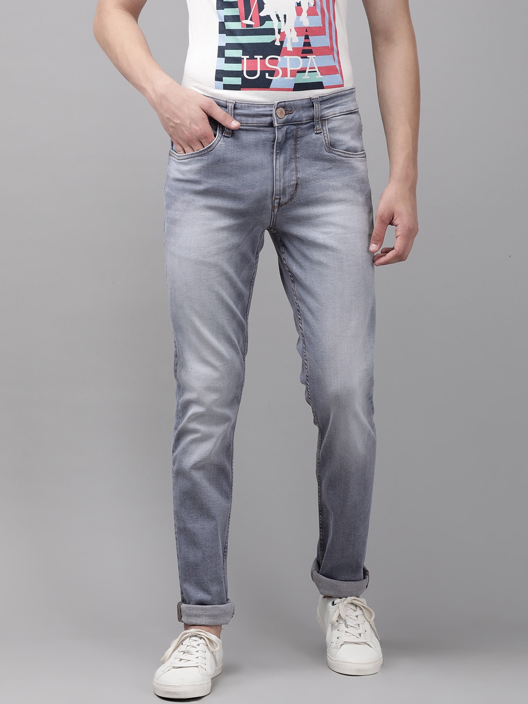 

U.S. Polo Assn. Denim Co. Men Blue Skinny Fit Heavy Fade Mid-Rise Stretchable Jeans