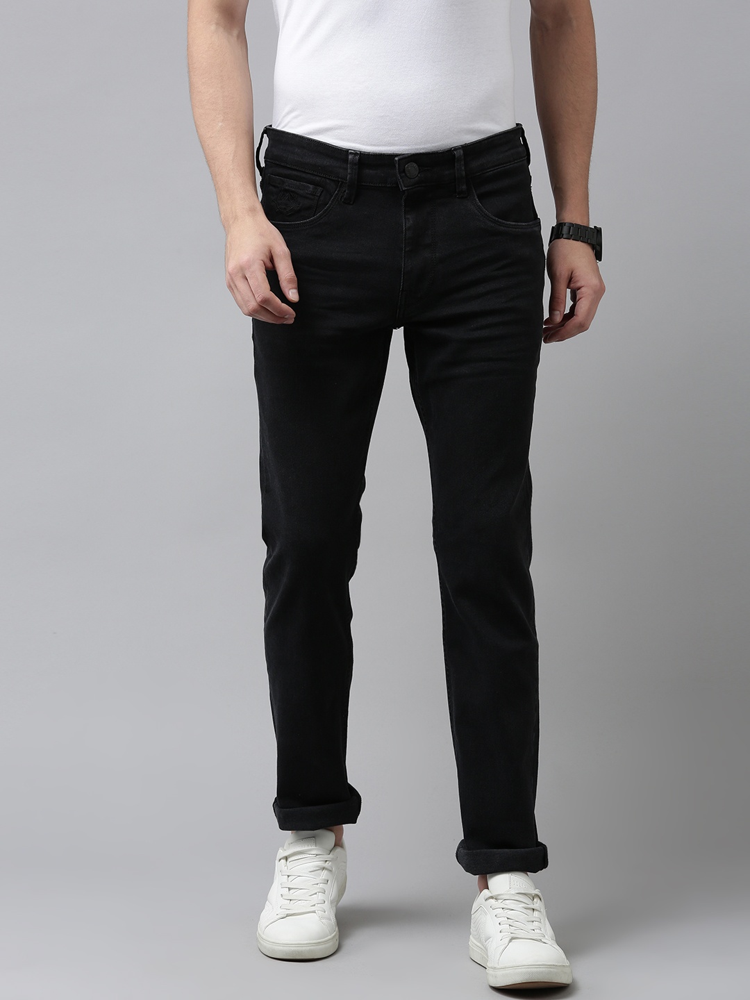 

U S Polo Assn Denim Co Men Black Brandon Slim Tapered Fit Stretchable Jeans