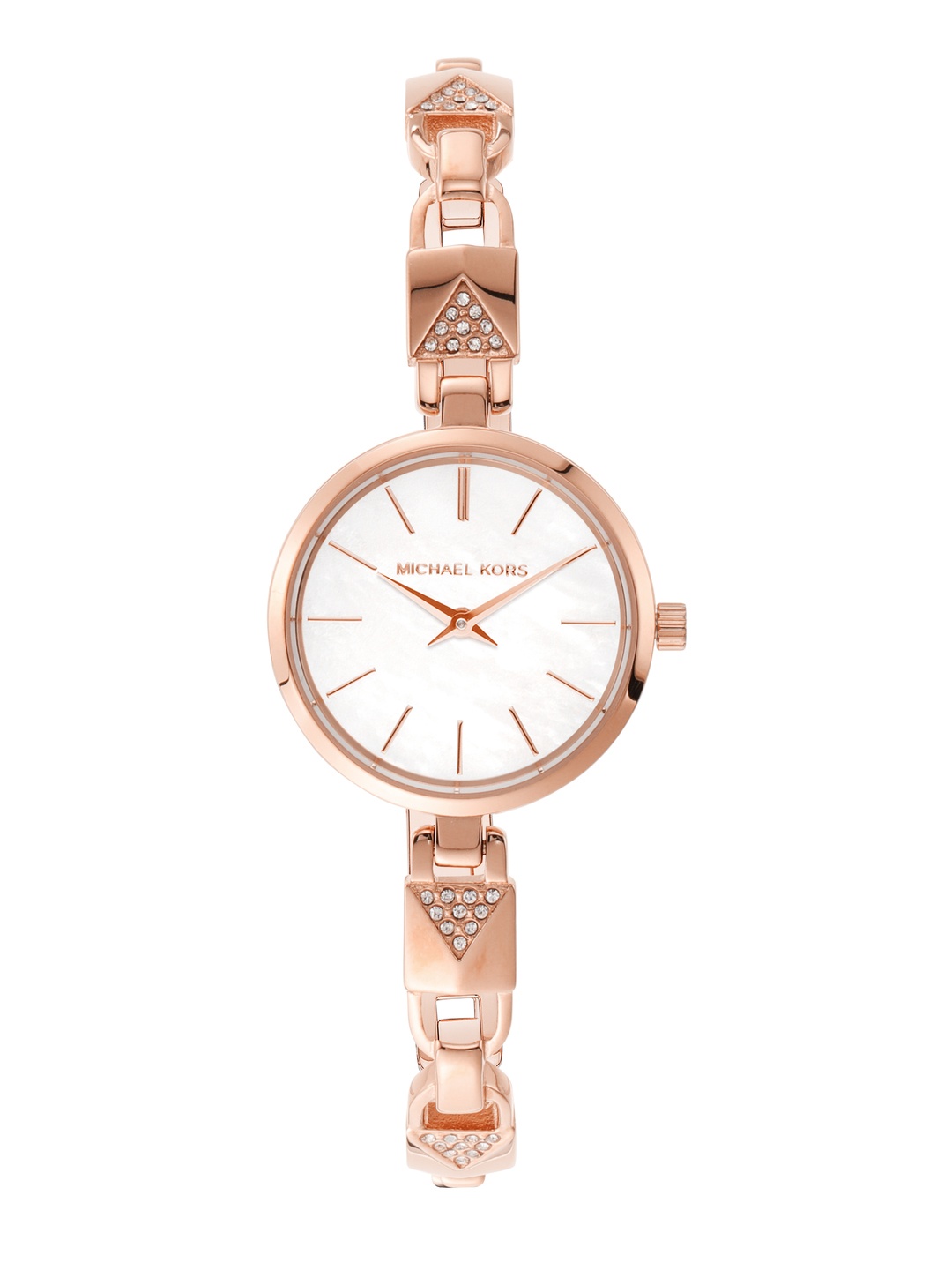 

Michael Kors Women White Dial Stainless Steel Dial Embellished Strap Analogue Watch MK4440