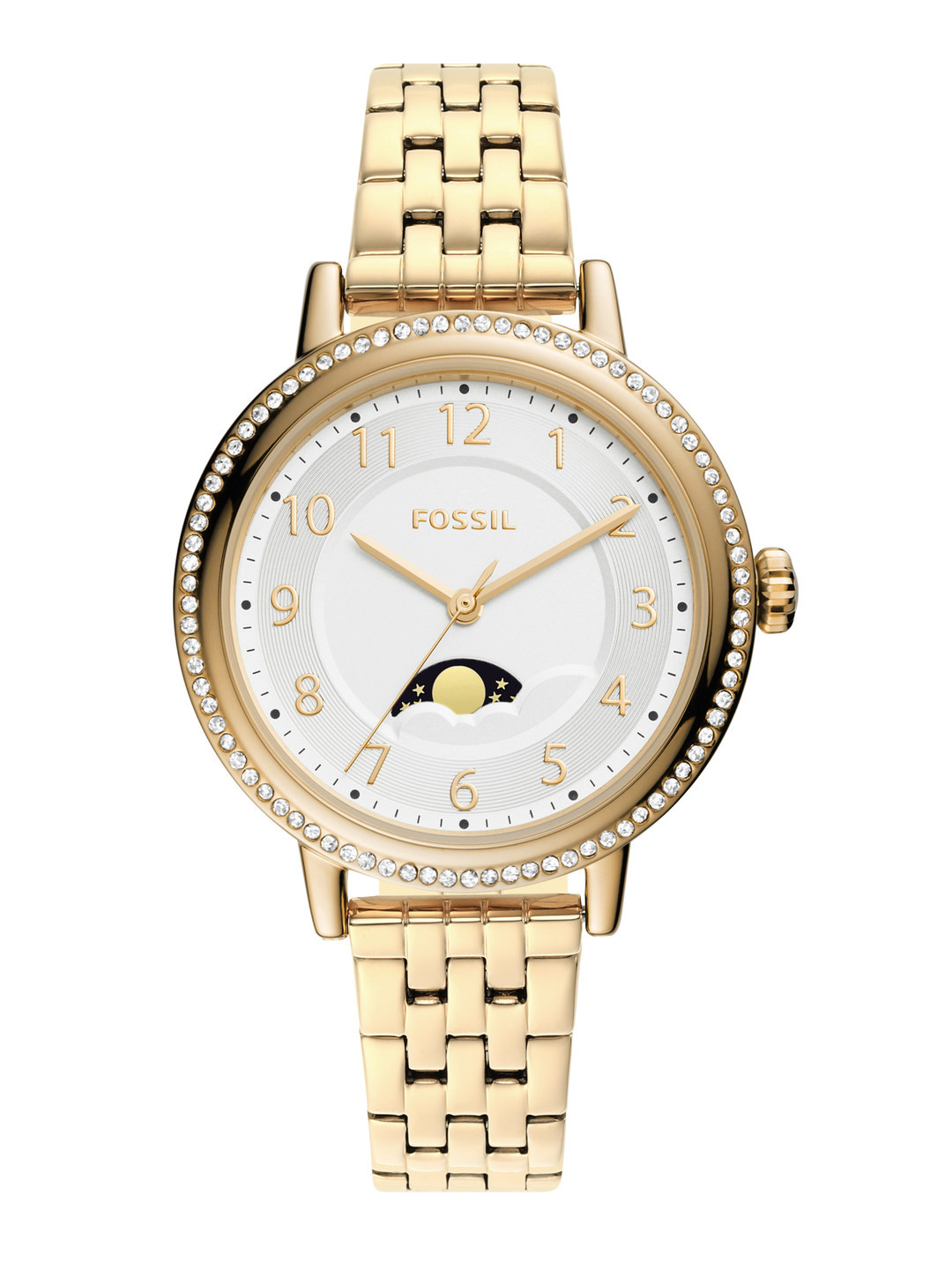 

Fossil Women White Dial & Gold Toned Bracelet Style Straps Analogue Watch BQ3709