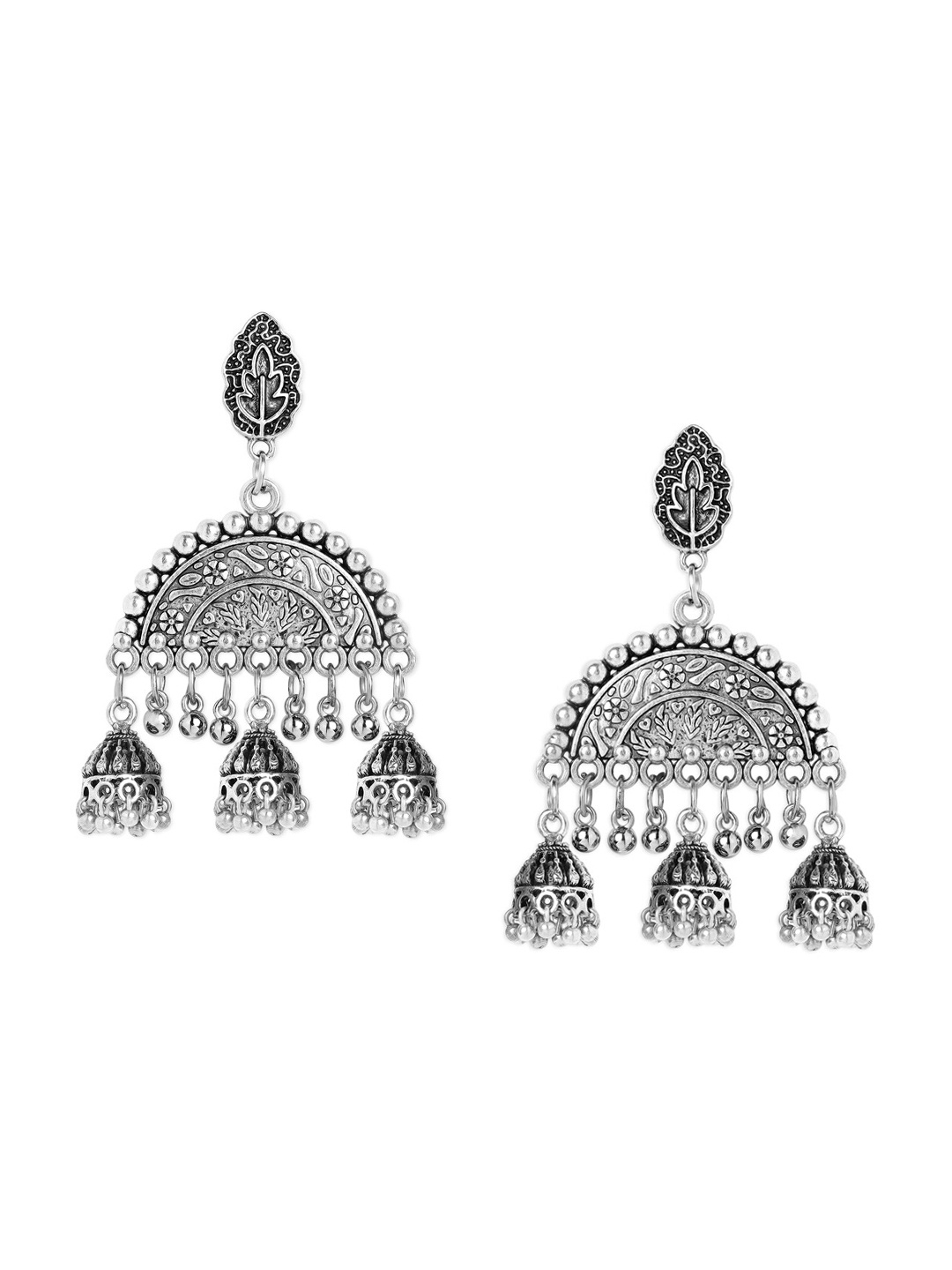 

Anouk Silver Plated Silver-Toned Contemporary Jhumkas Earrings