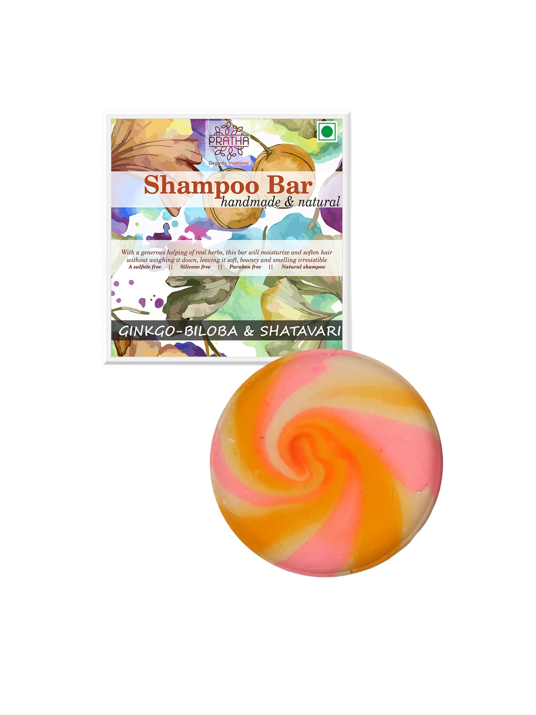

Pratha Pink & Multicoloured Gingko Biloba & Shatavari Handmade Shampoo Bar - 80 gm