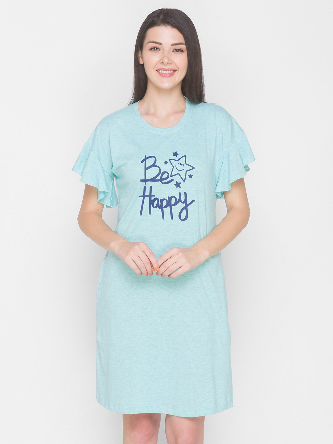 

AV2 Women Blue Solid Short Night dress