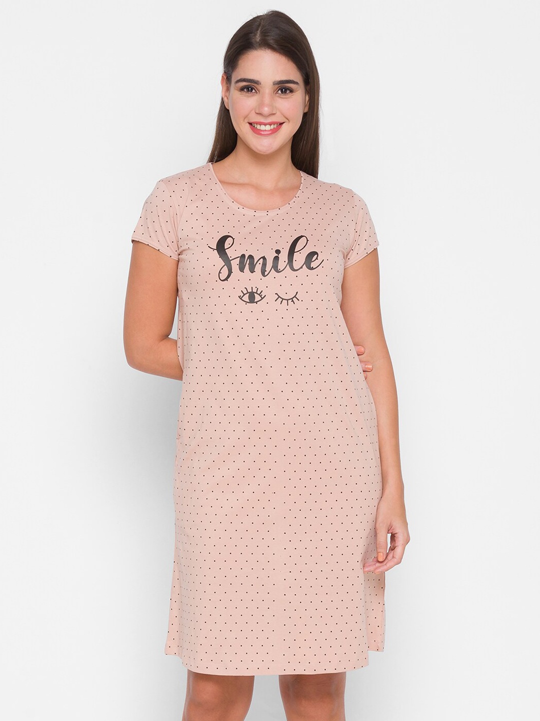 

AV2 Women Nude-Coloured Printed Pure Cotton Nightdress