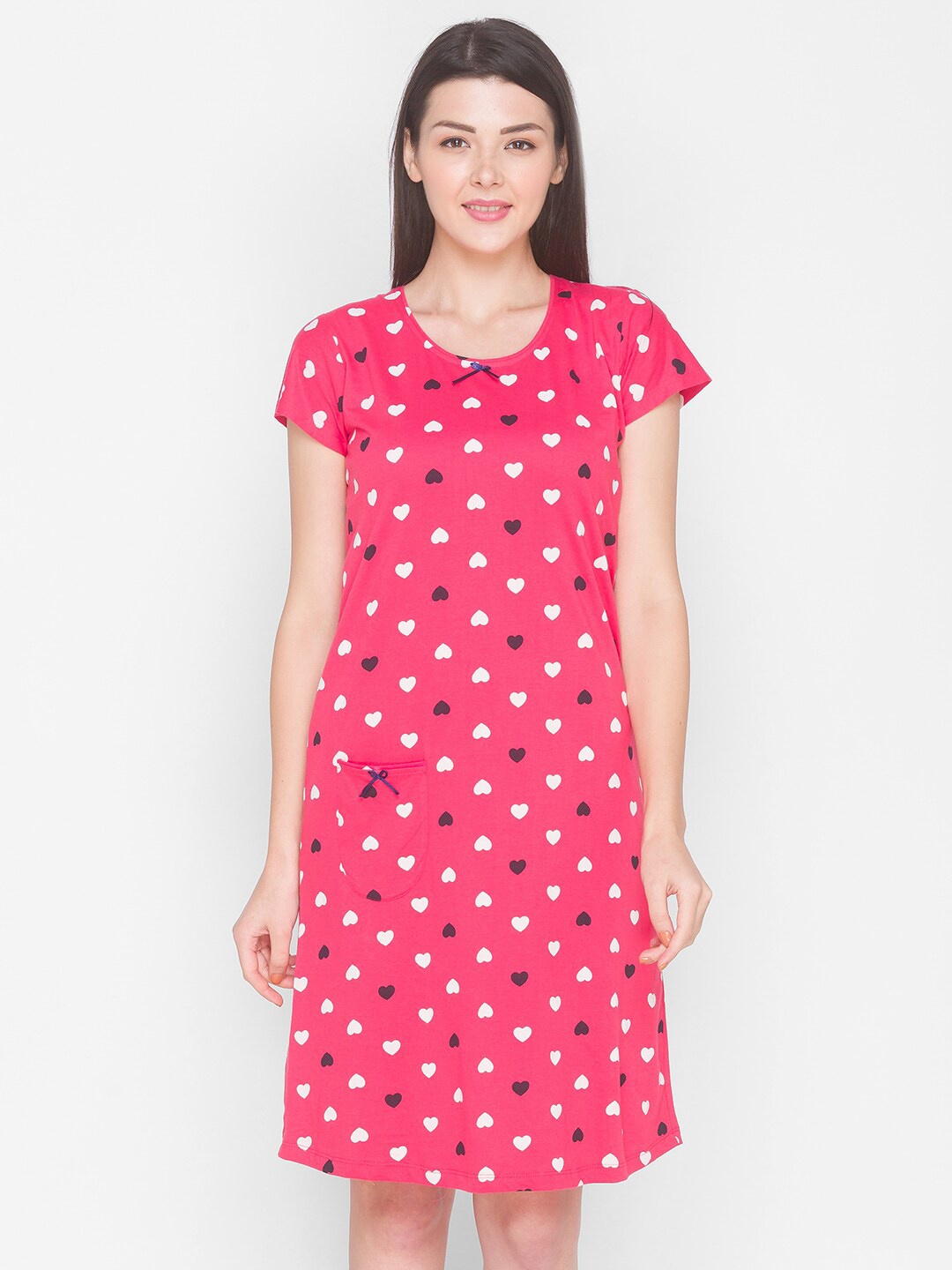 

AV2 Red & White Printed Pure Cotton Nightdress