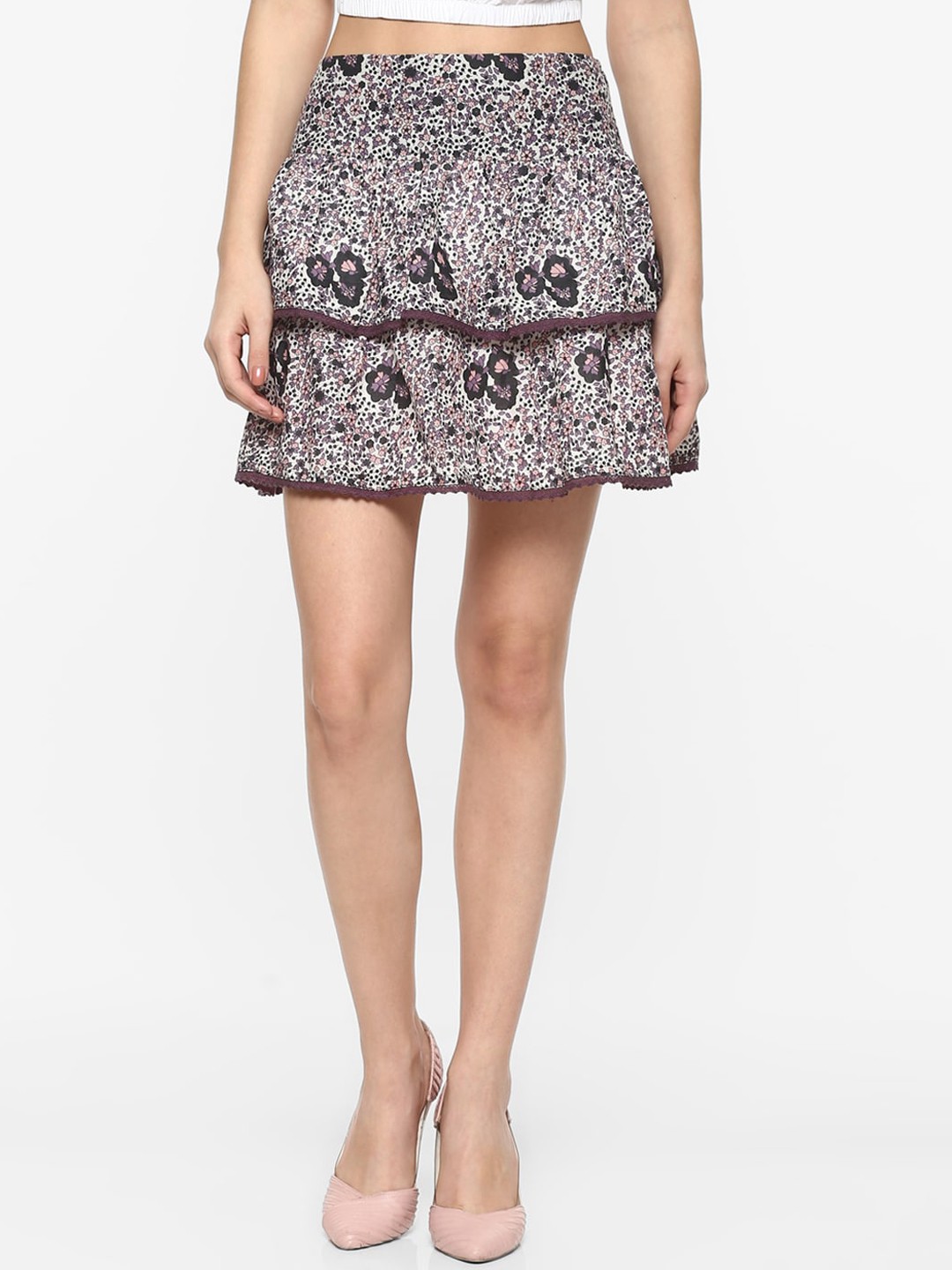 

Porsorte Women Purple & Black Floral Printed Pure Cotton Skirts