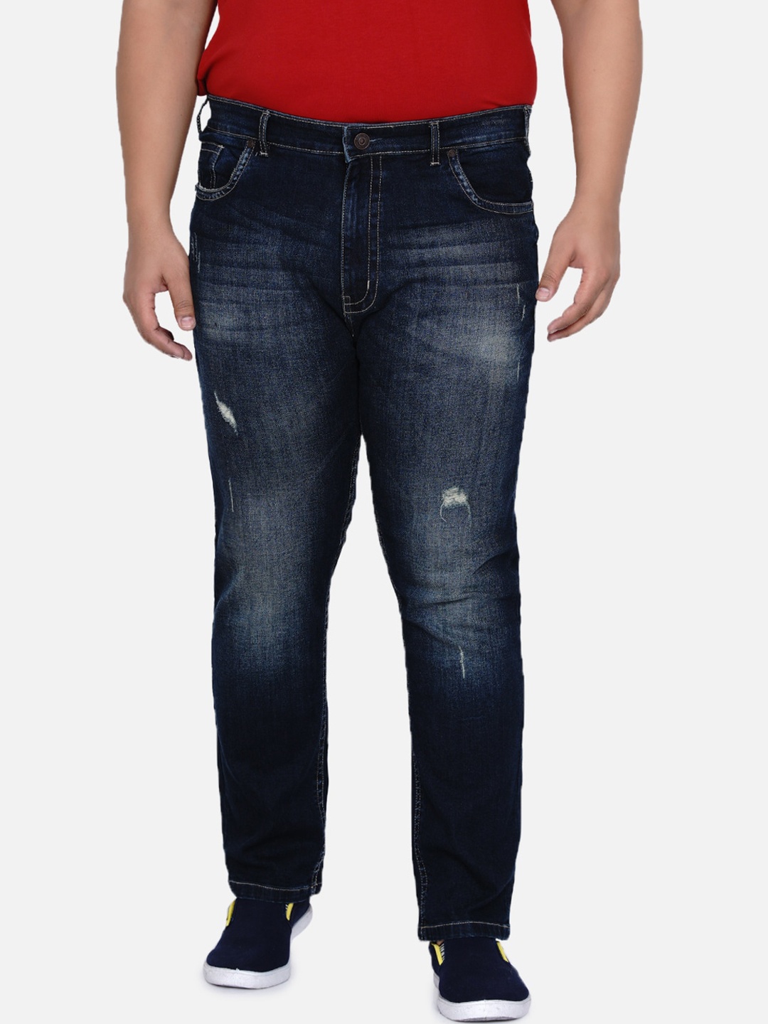 

John Pride Plus Size Men Mildly Distressed Light Fade Stretchable Jeans, Navy blue