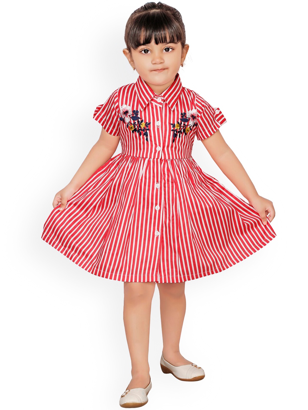 

RIKIDOOS Girls Red & White Striped Dress