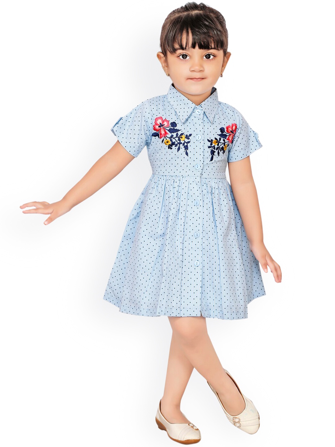 

RIKIDOOS Girls Blue & Red Floral Prined Dress
