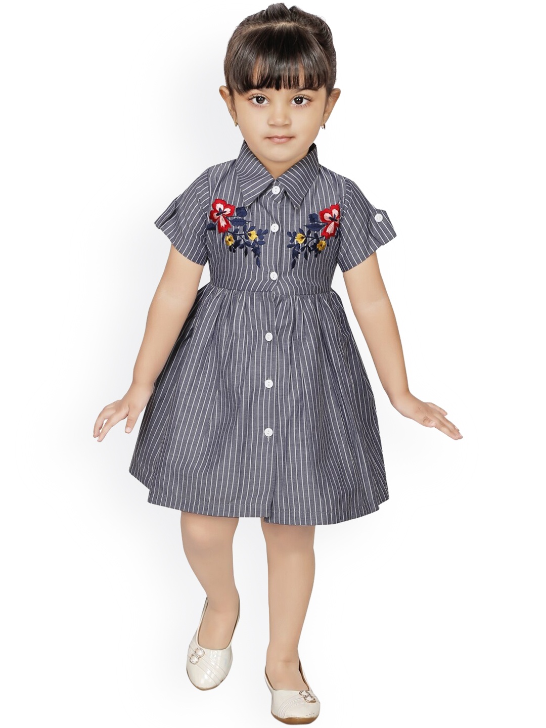 

RIKIDOOS Girls Grey Striped Dress