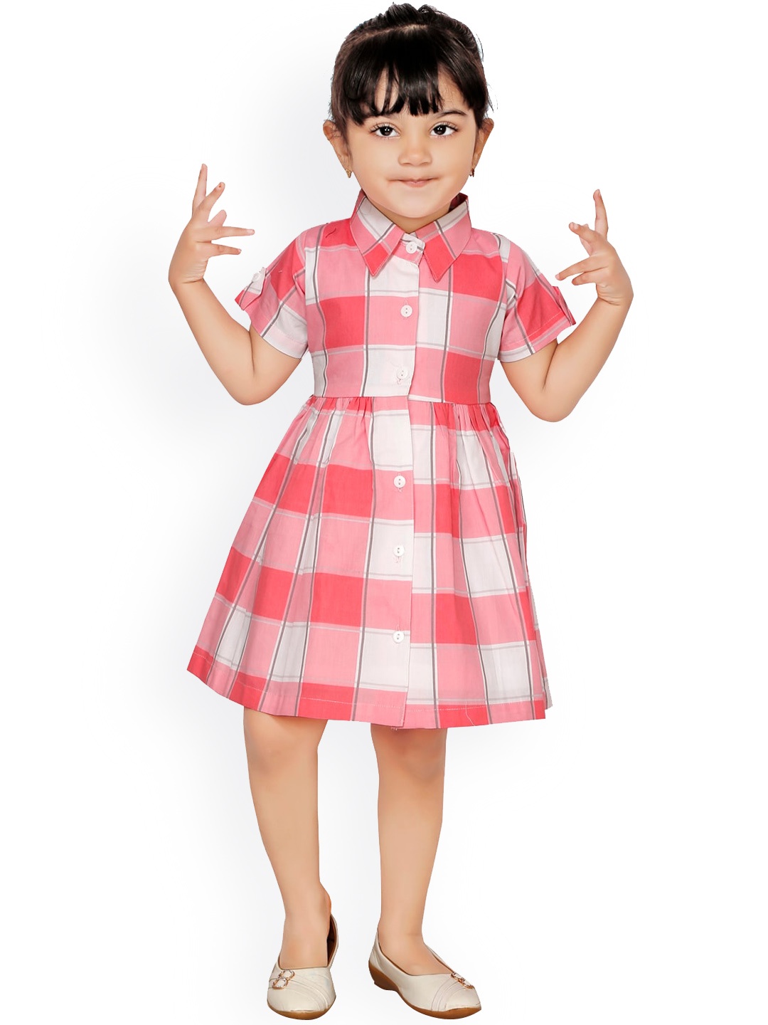 

RIKIDOOS Girls Pink Checked Dress