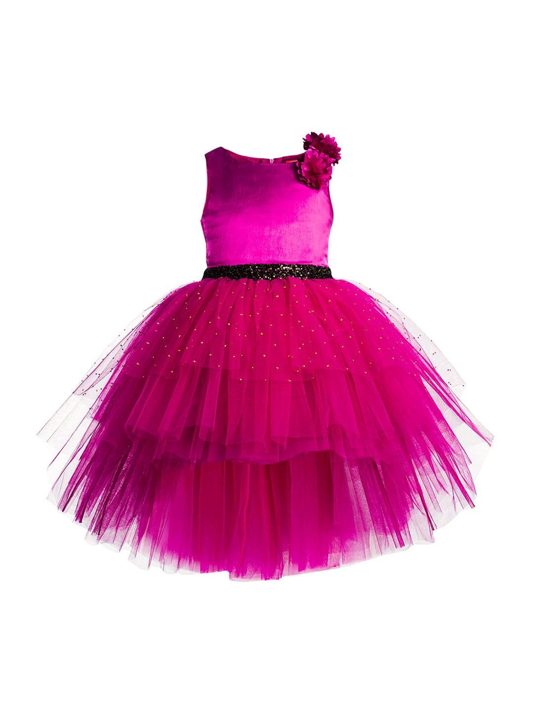 

Toy Balloon kids Girls Fuchsia Pink & Black Sequined Net Dress