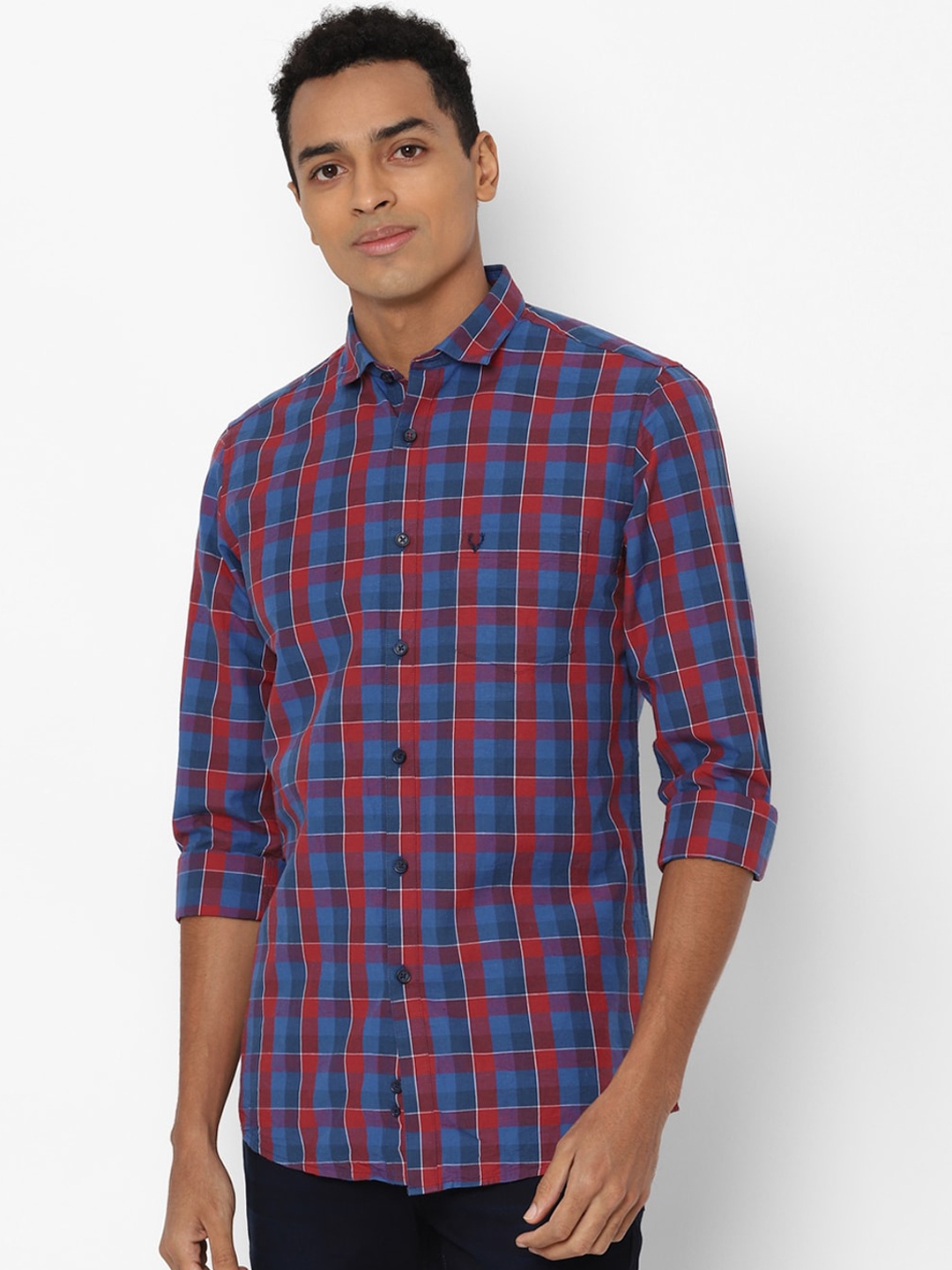 

Allen Solly Men Blue Slim Fit Tartan Checks Opaque Checked Casual Shirt