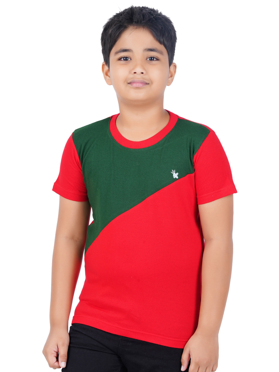 

Kiddeo Boys Green & Red Colourblocked Slim Fit T-shirt