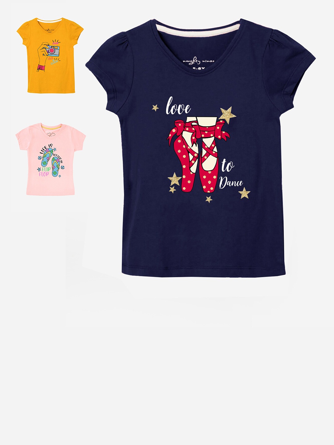 

Naughty Ninos Girls Multicoloured 3 Printed T-shirt, Multi