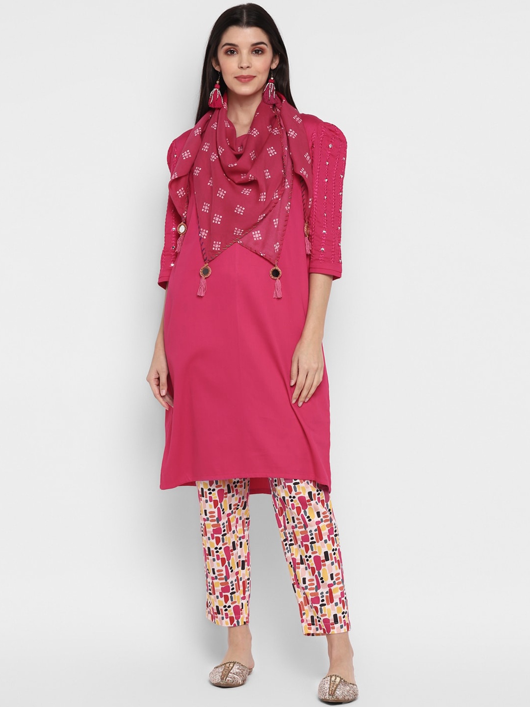

BLANC9 Women Pink Floral Regular Pure Cotton Kurta with Trousers