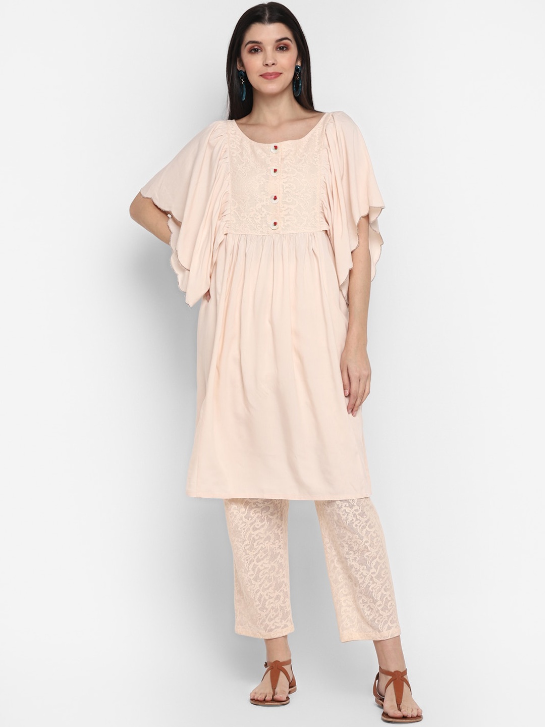 

BLANC9 Women Pink Ethnic Motifs Pleated Kurta with Trousers