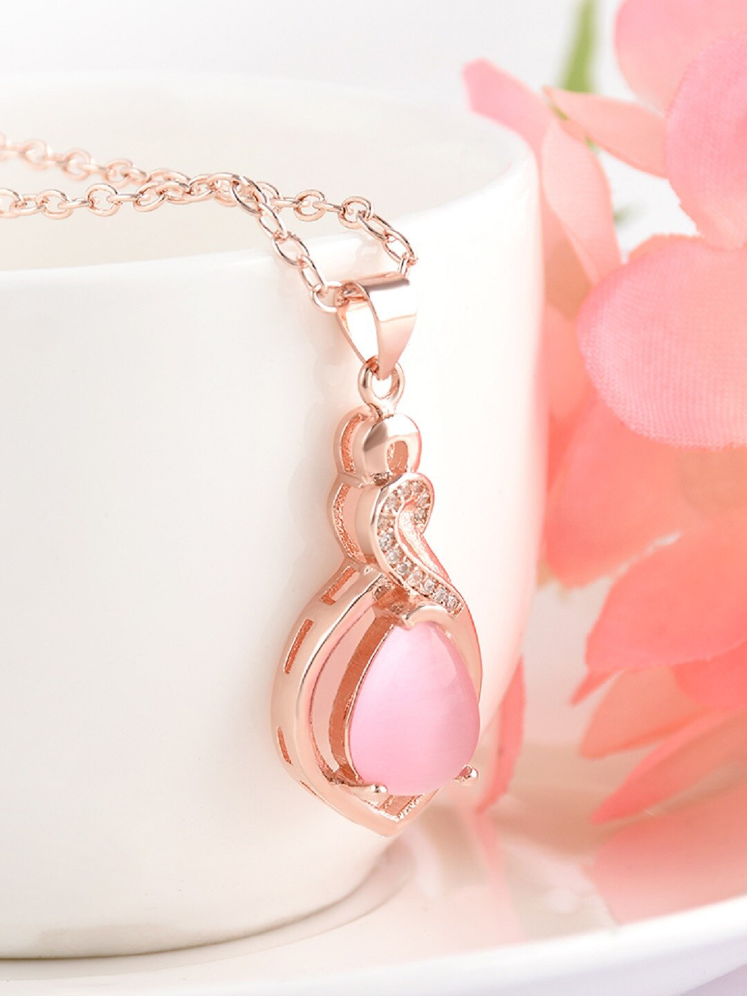 

OOMPH Women Gold-Plated Cubic Zirconia & Pink Stone-Studded Hand-Crafted Necklace