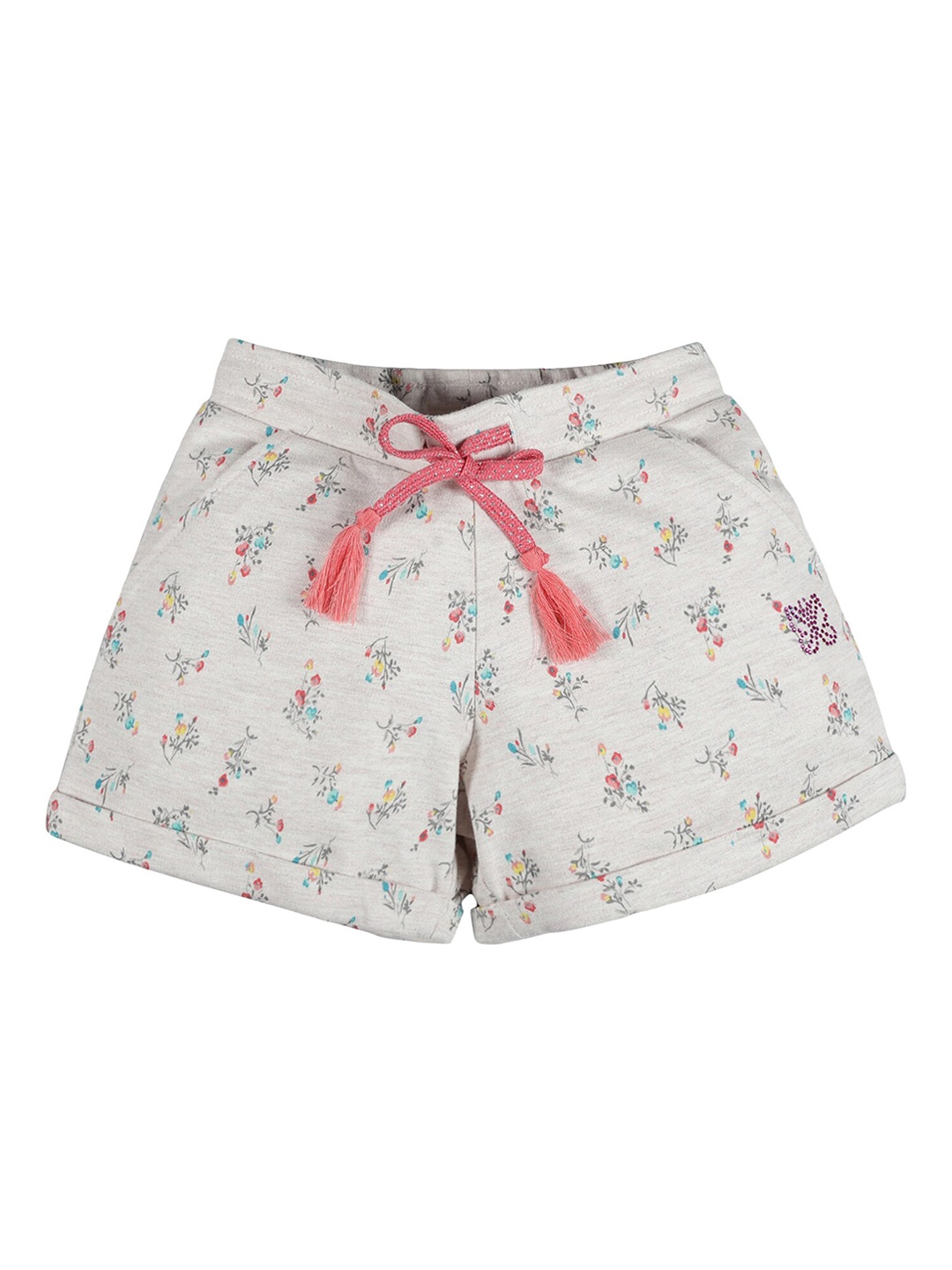 

PLUM TREE Girls Cream Floral Printed Regular Cotton Shorts