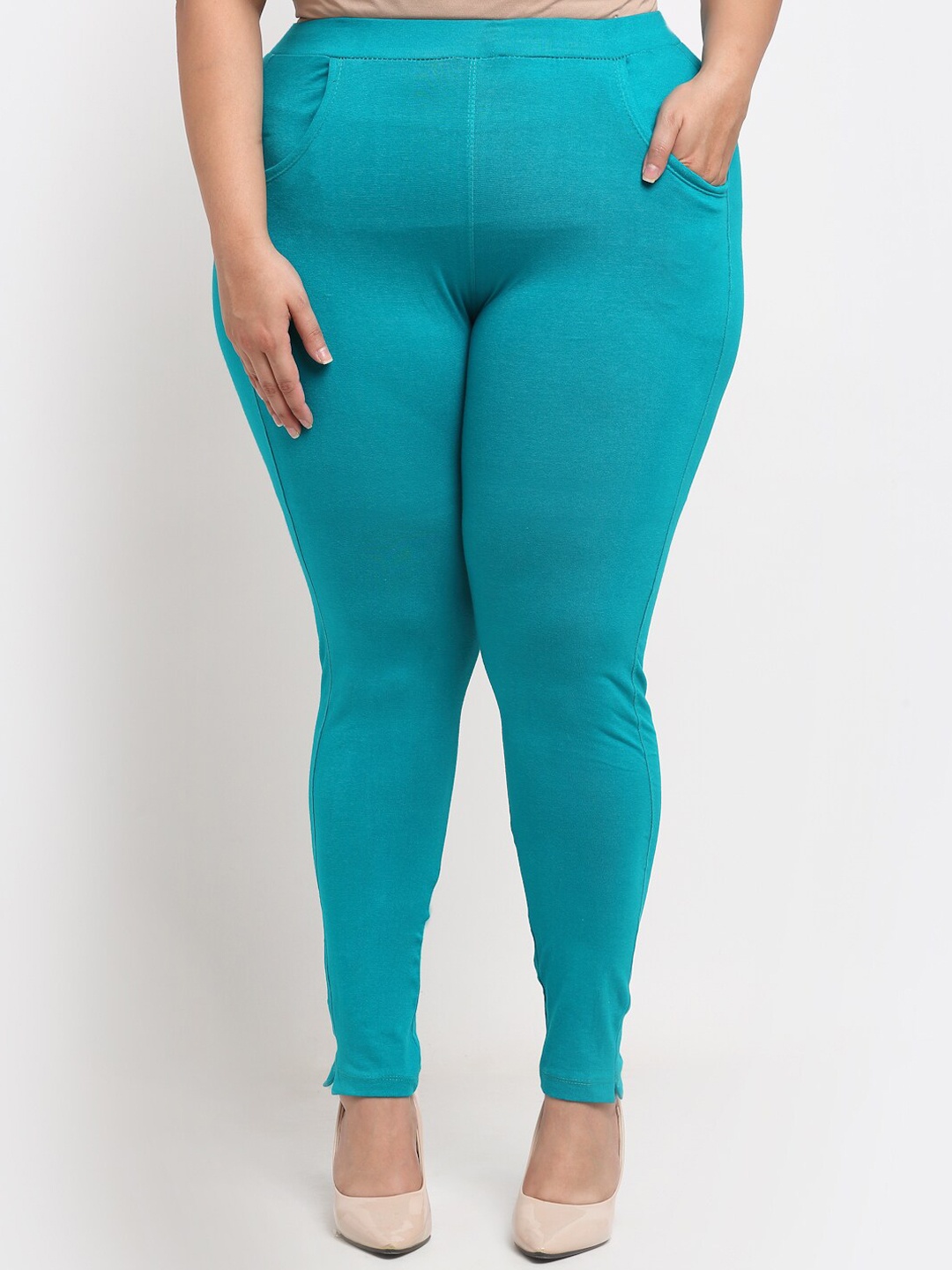 

TAG 7 PLUS Women Turquoise Blue Cotton Ankle Length Leggings