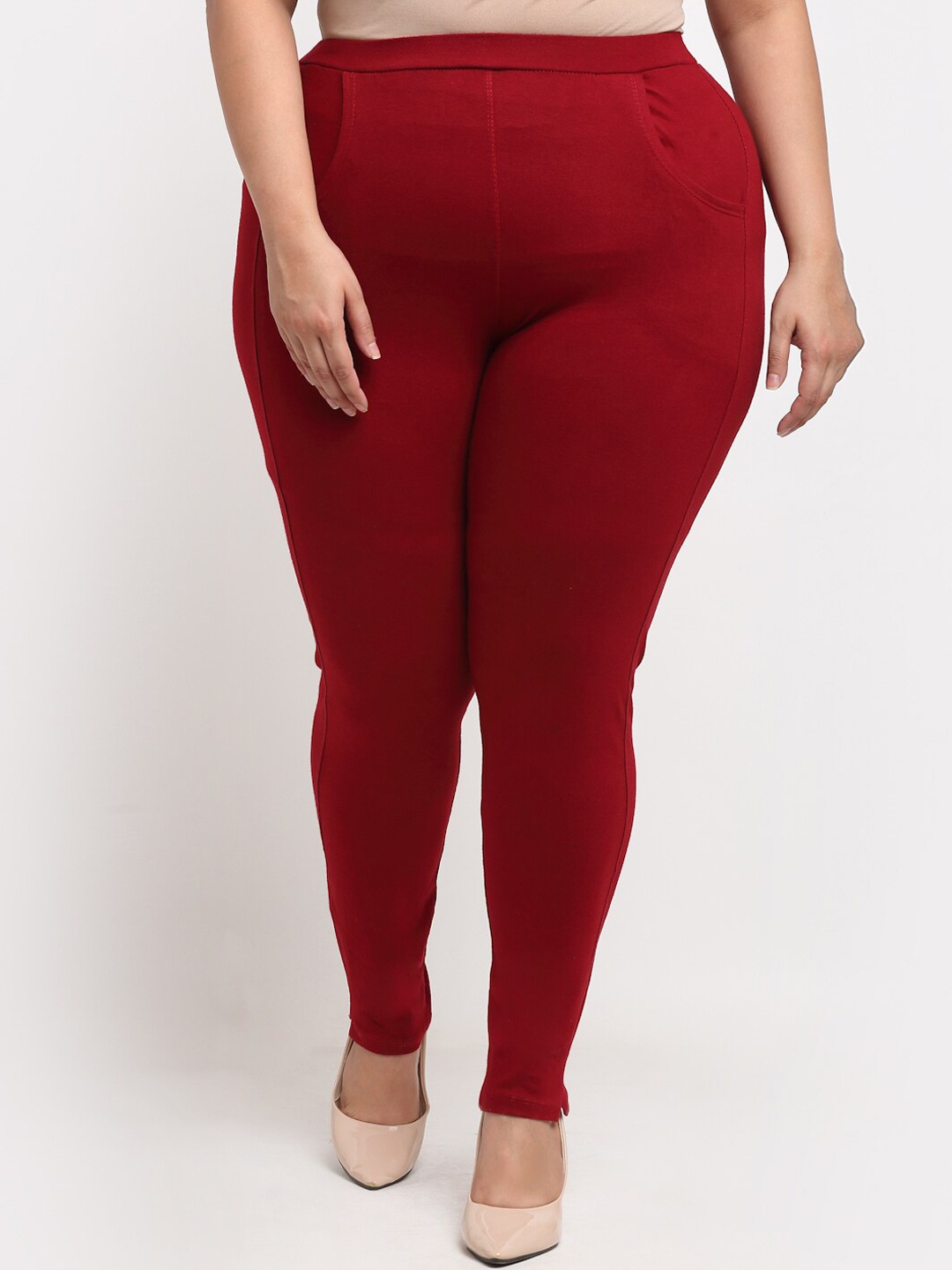 

TAG 7 PLUS Women Plus Size Maroon Solid Ankle Length Leggings