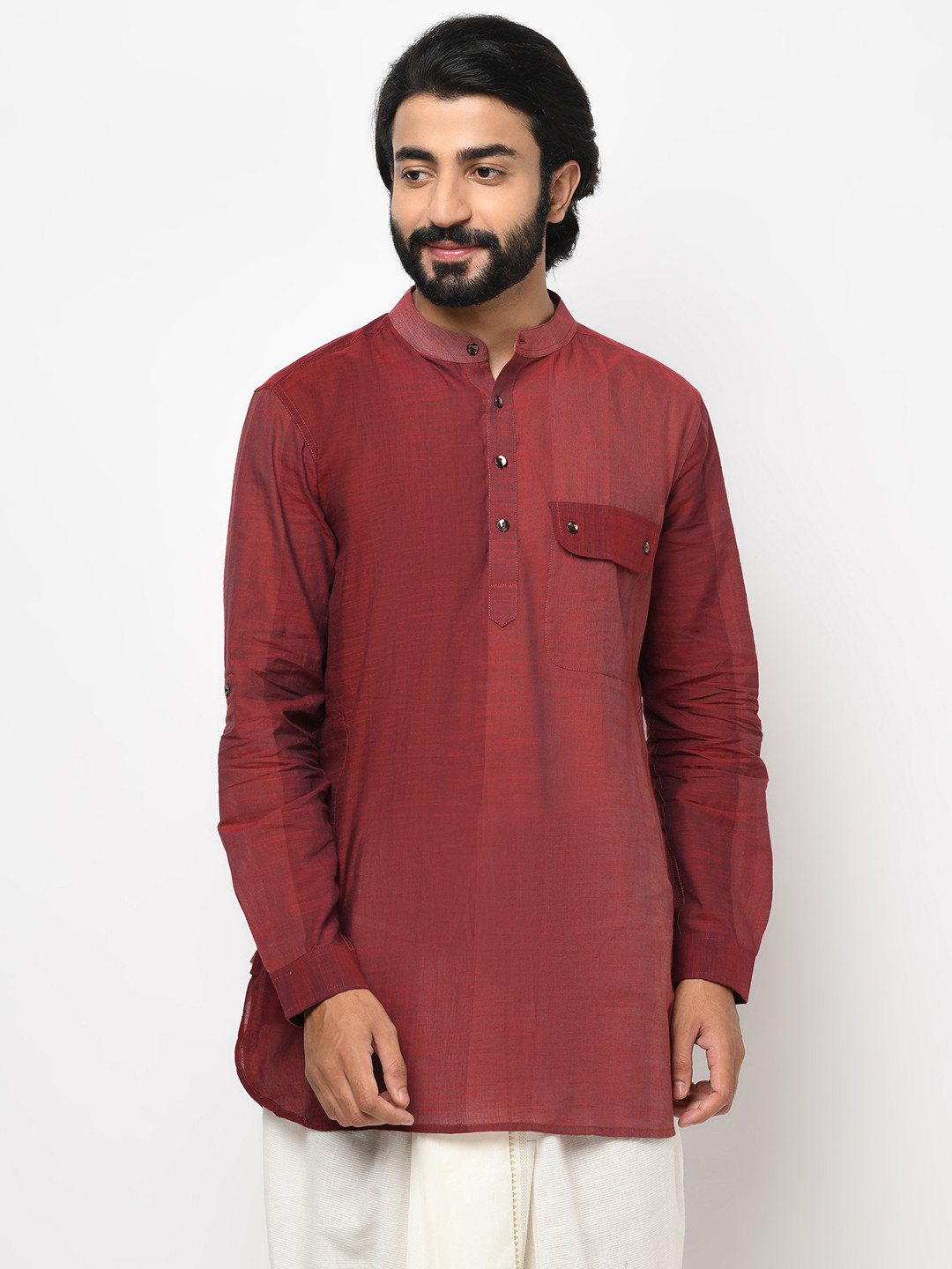 

Fabindia Men Maroon Colourblocked Kurta