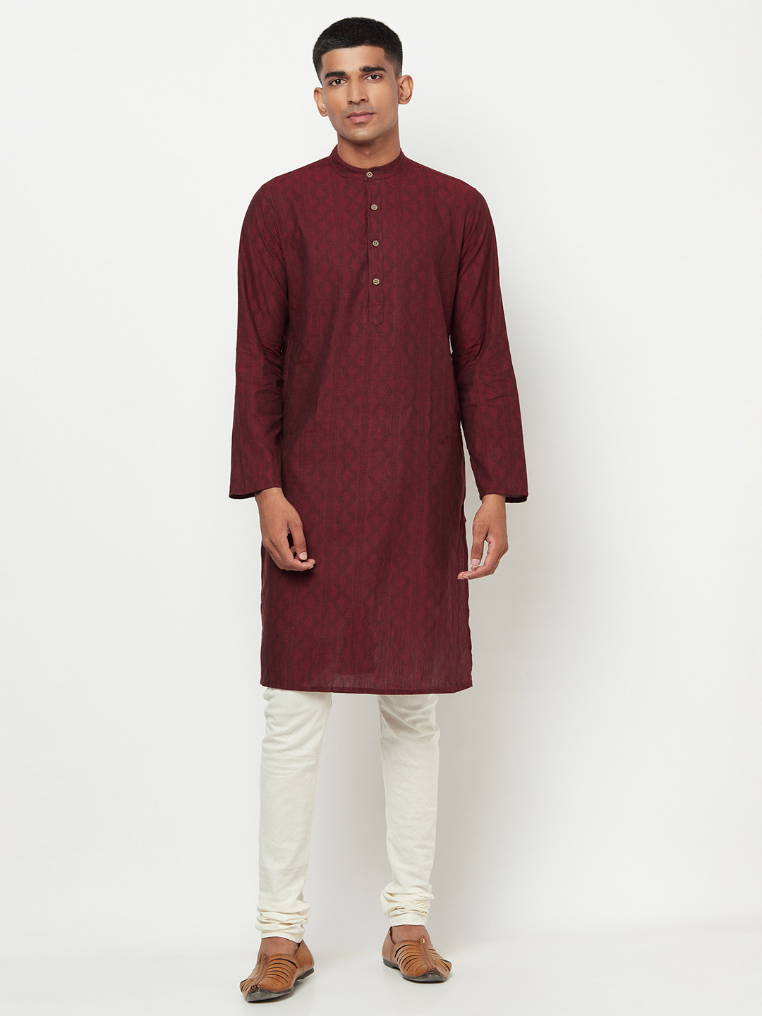 

Fabindia Men Maroon & Black Pure Cotton Geometric Hand Block Printed Straight Kurta