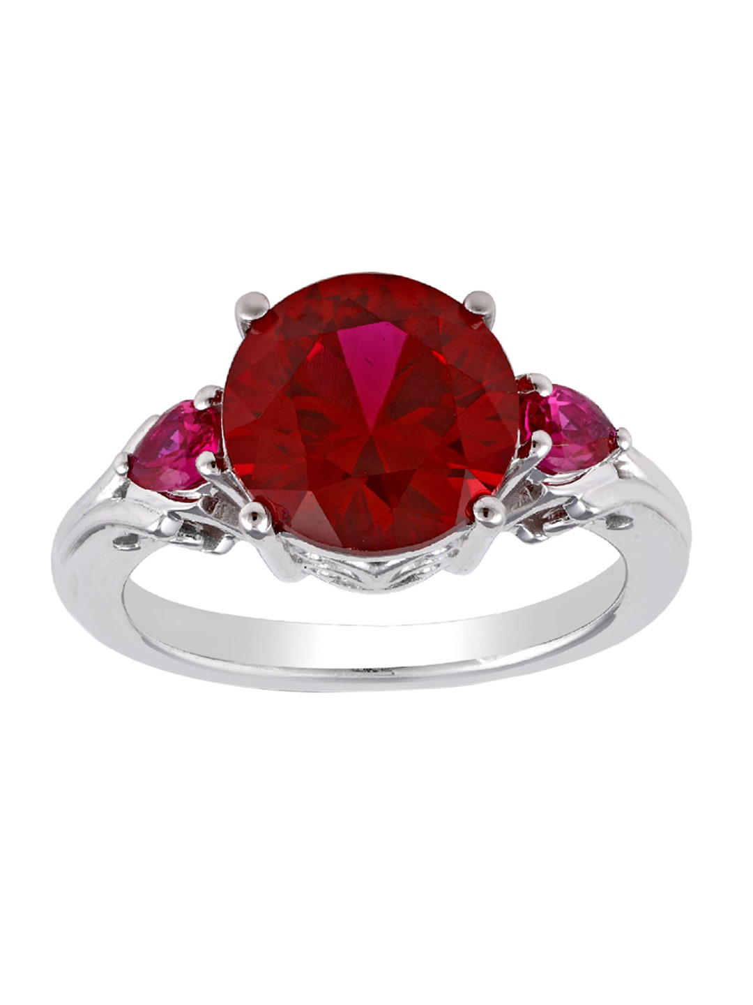 

LA SOULA Rhodium-Plated Silver-Toned & Red Ruby-Studded Finger Ring