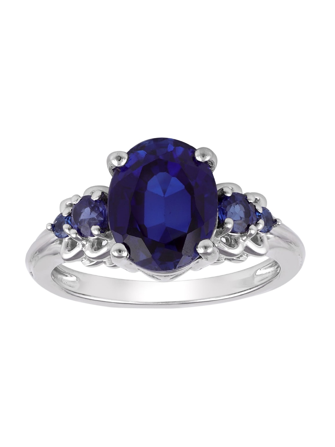 

LA SOULA Women Rhodium-Plated Blue Gemstone Studded Finger Ring