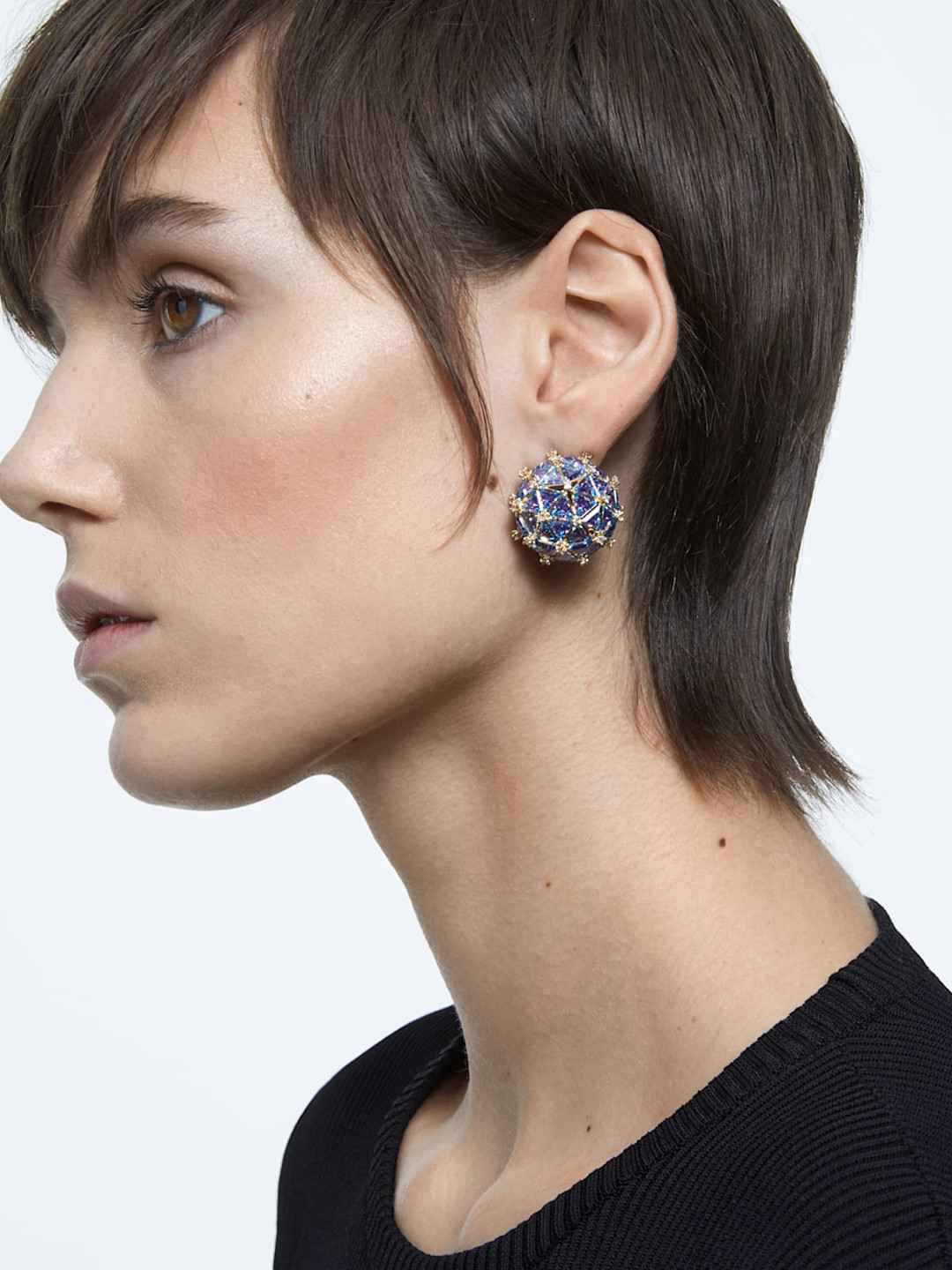 

SWAROVSKI Women Blue & Purple Curiosa Gold-Plated Spherical Stud Earring