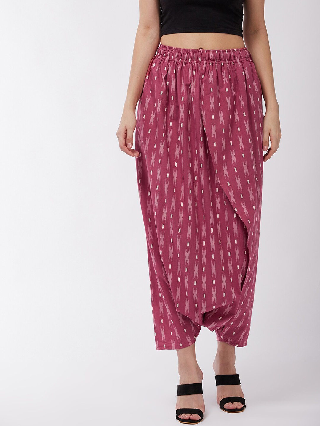 

InWeave Women Pink & White Ikat Printed Harem Pants