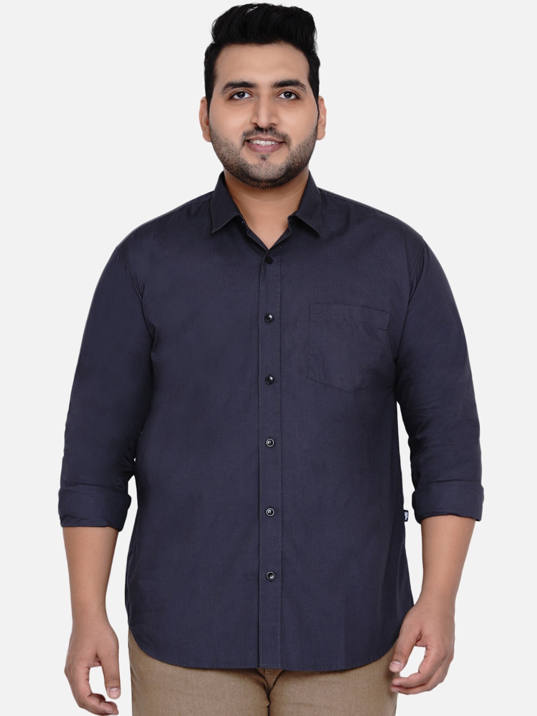 

John Pride Plus Size Men Grey Opaque Casual Shirt