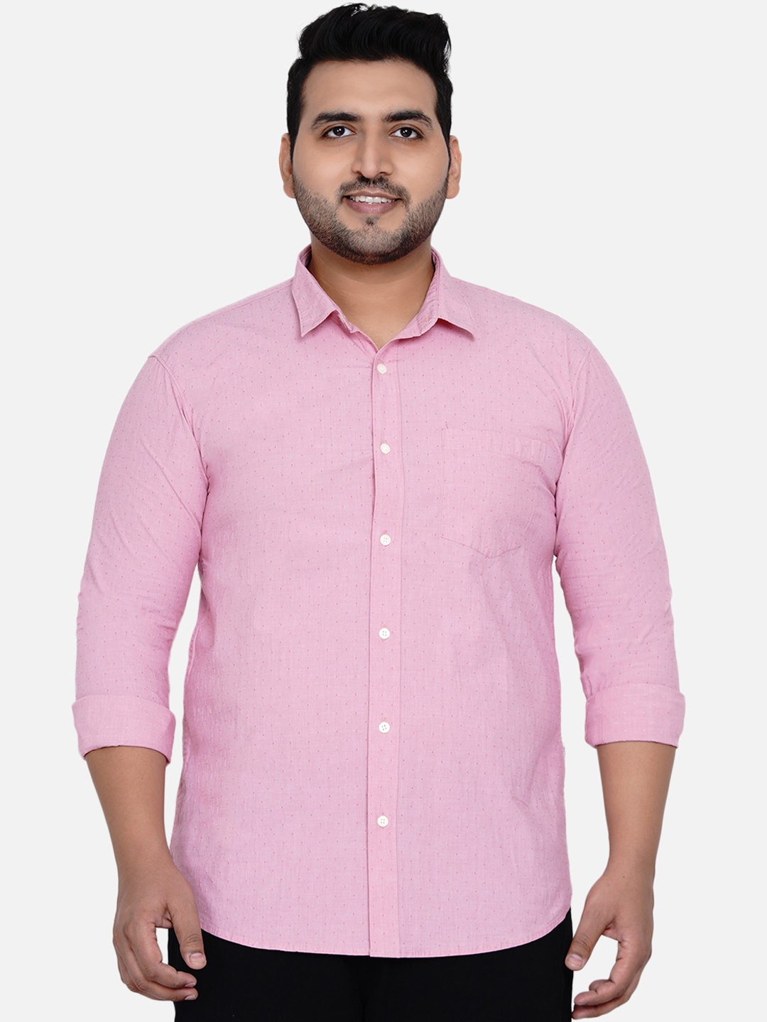 

John Pride Men Pink Micro Checks Opaque Checked Plus Size Casual Shirt
