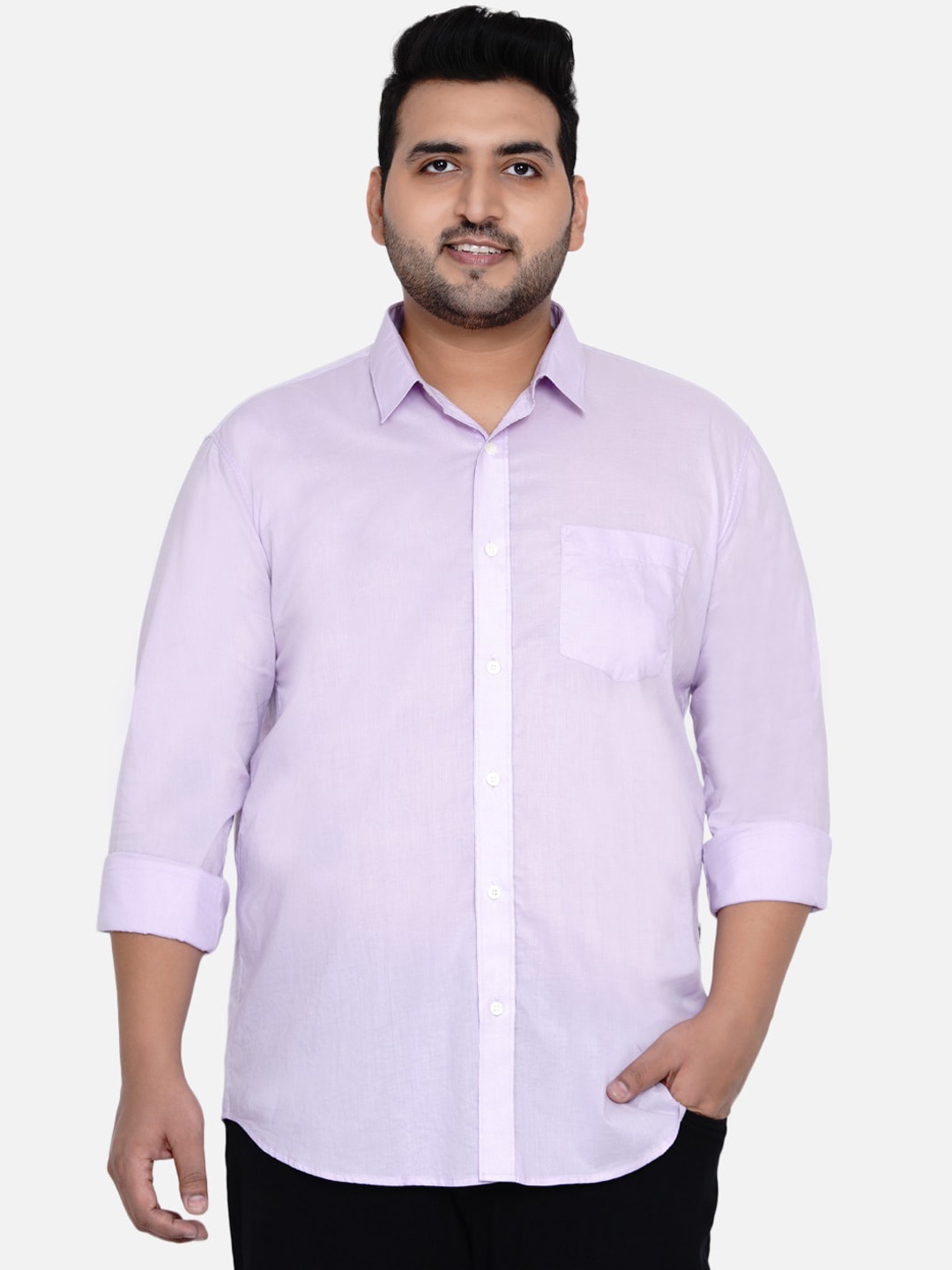 

John Pride Men Lavender Opaque Plus Size Casual Shirt