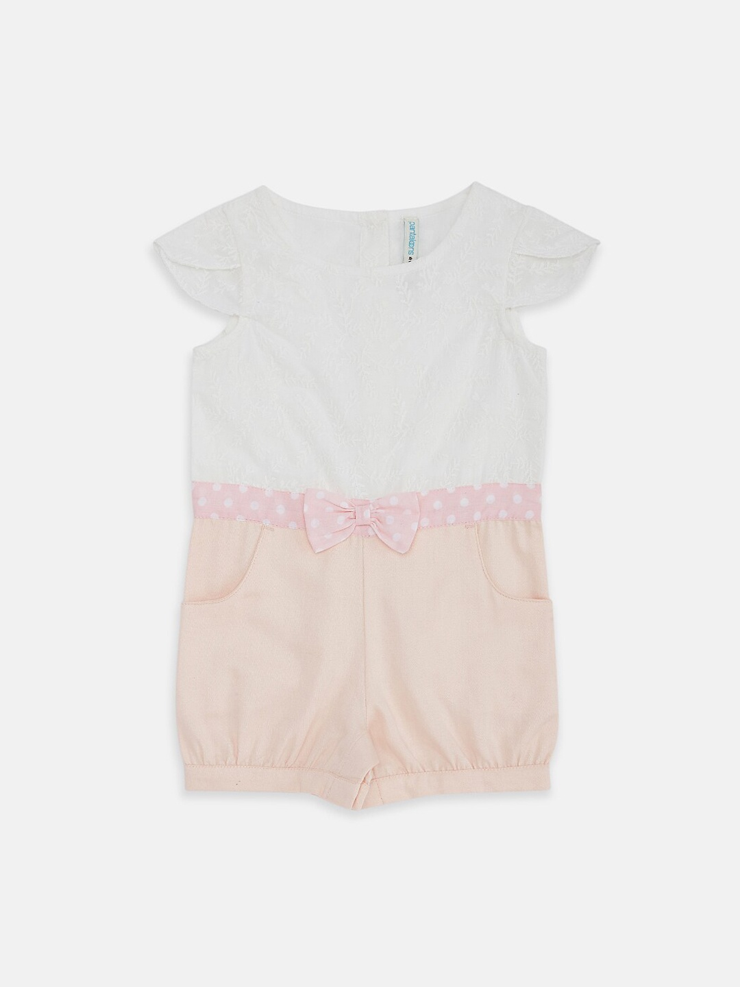 

Pantaloons Baby Infant Girls Pink & White Printed Pure Cotton Rompers