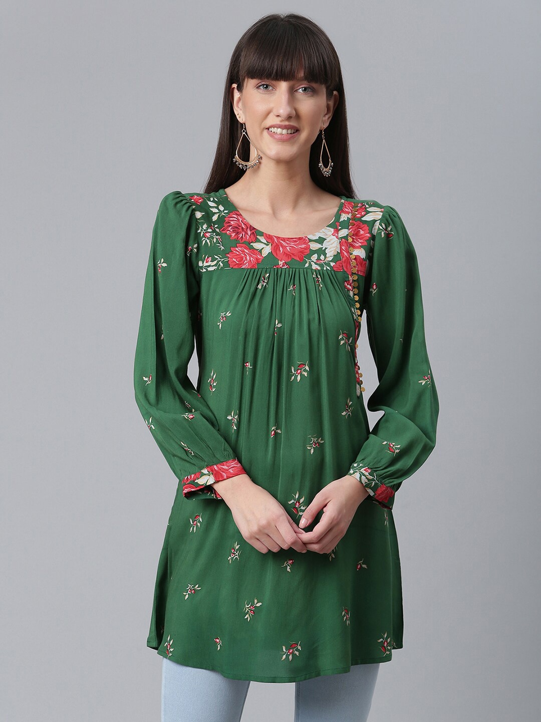 

Ahalyaa Green & Pink Printed Tunic