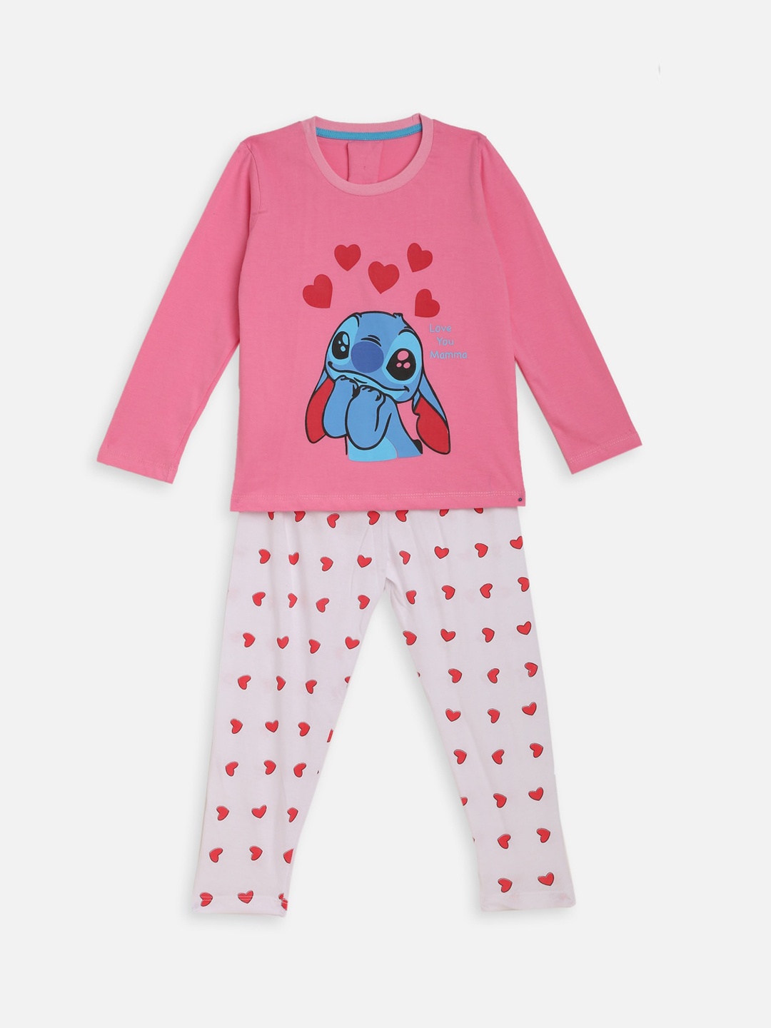 

KIDSCRAFT Girls Pink & White Printed Night suit