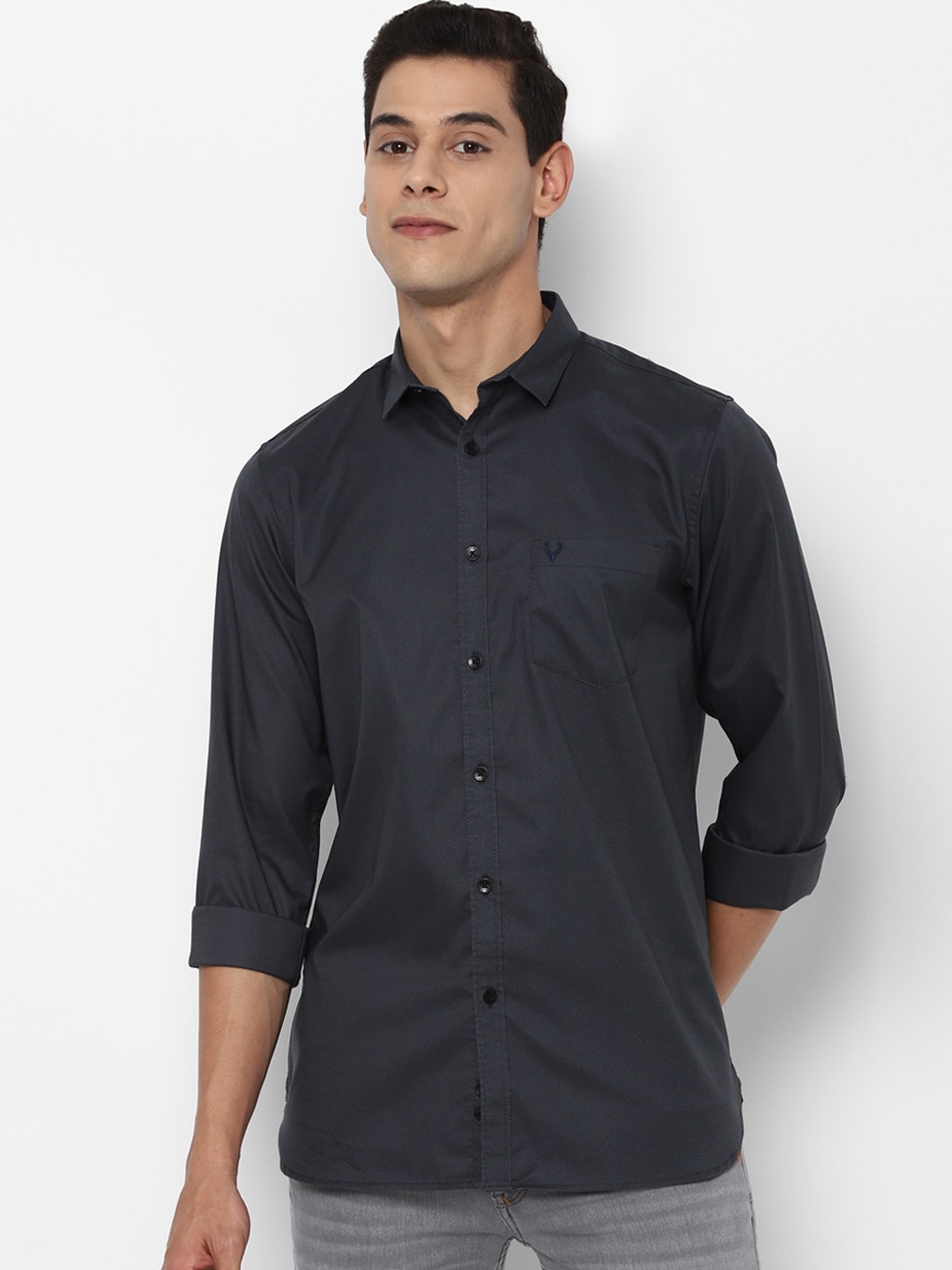 

Allen Solly Men Charcoal Slim Fit Opaque Pure Cotton Casual Shirt